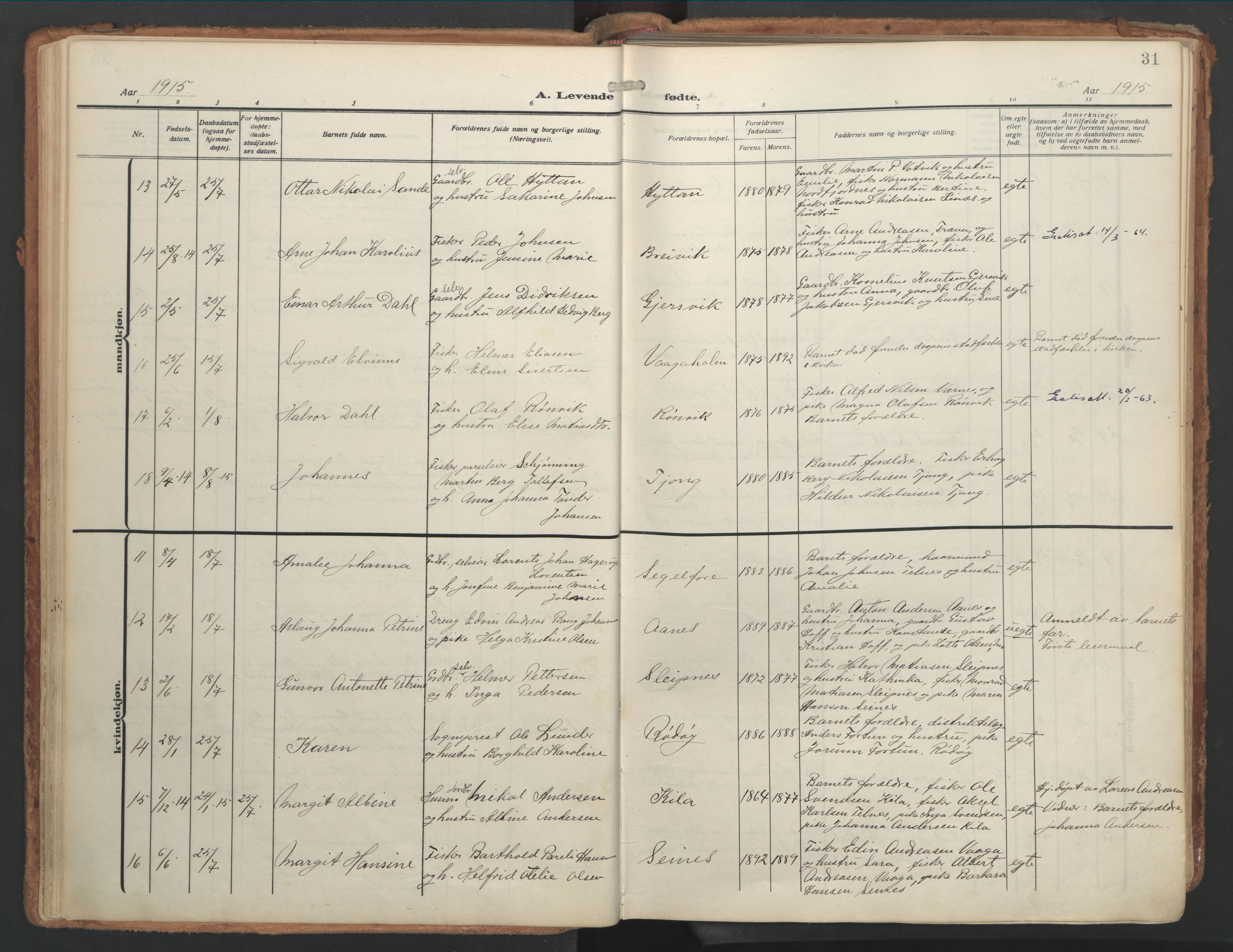 Ministerialprotokoller, klokkerbøker og fødselsregistre - Nordland, AV/SAT-A-1459/841/L0614: Parish register (official) no. 841A17, 1911-1925, p. 31