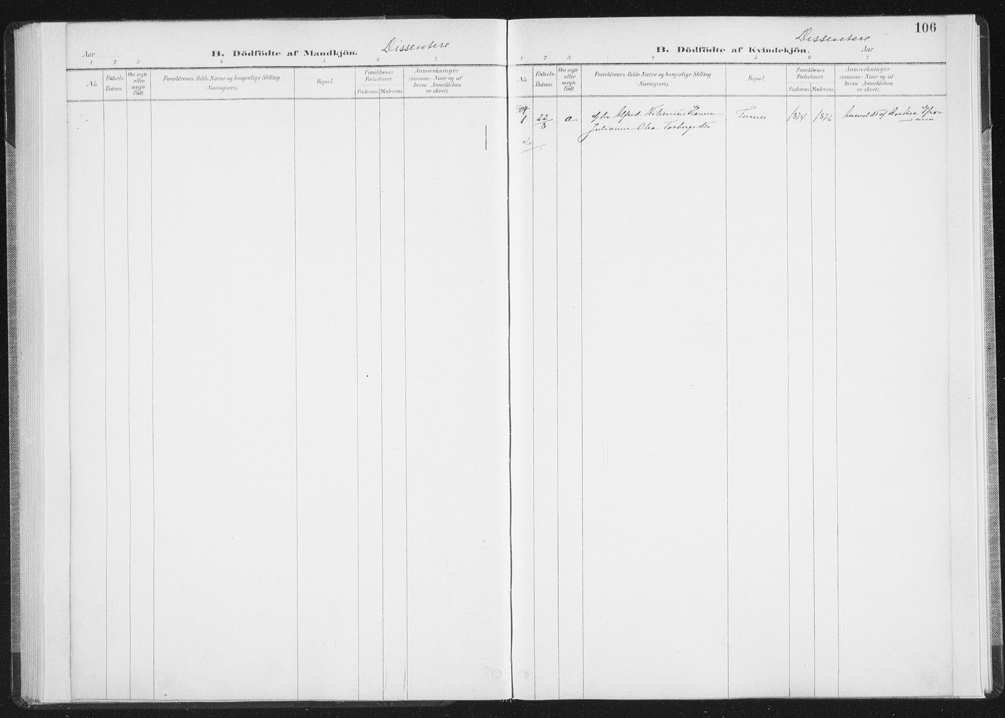 Ministerialprotokoller, klokkerbøker og fødselsregistre - Nordland, AV/SAT-A-1459/898/L1422: Parish register (official) no. 898A02, 1887-1908, p. 106