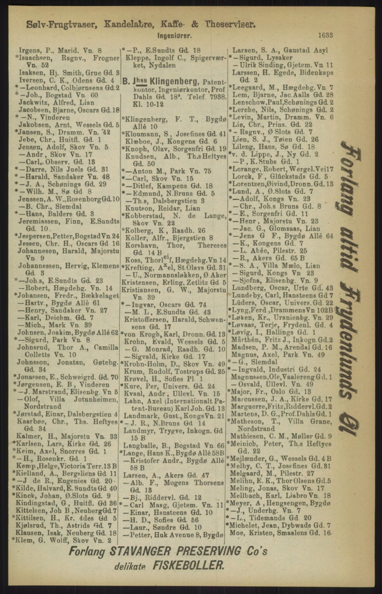 Kristiania/Oslo adressebok, PUBL/-, 1911, p. 1633