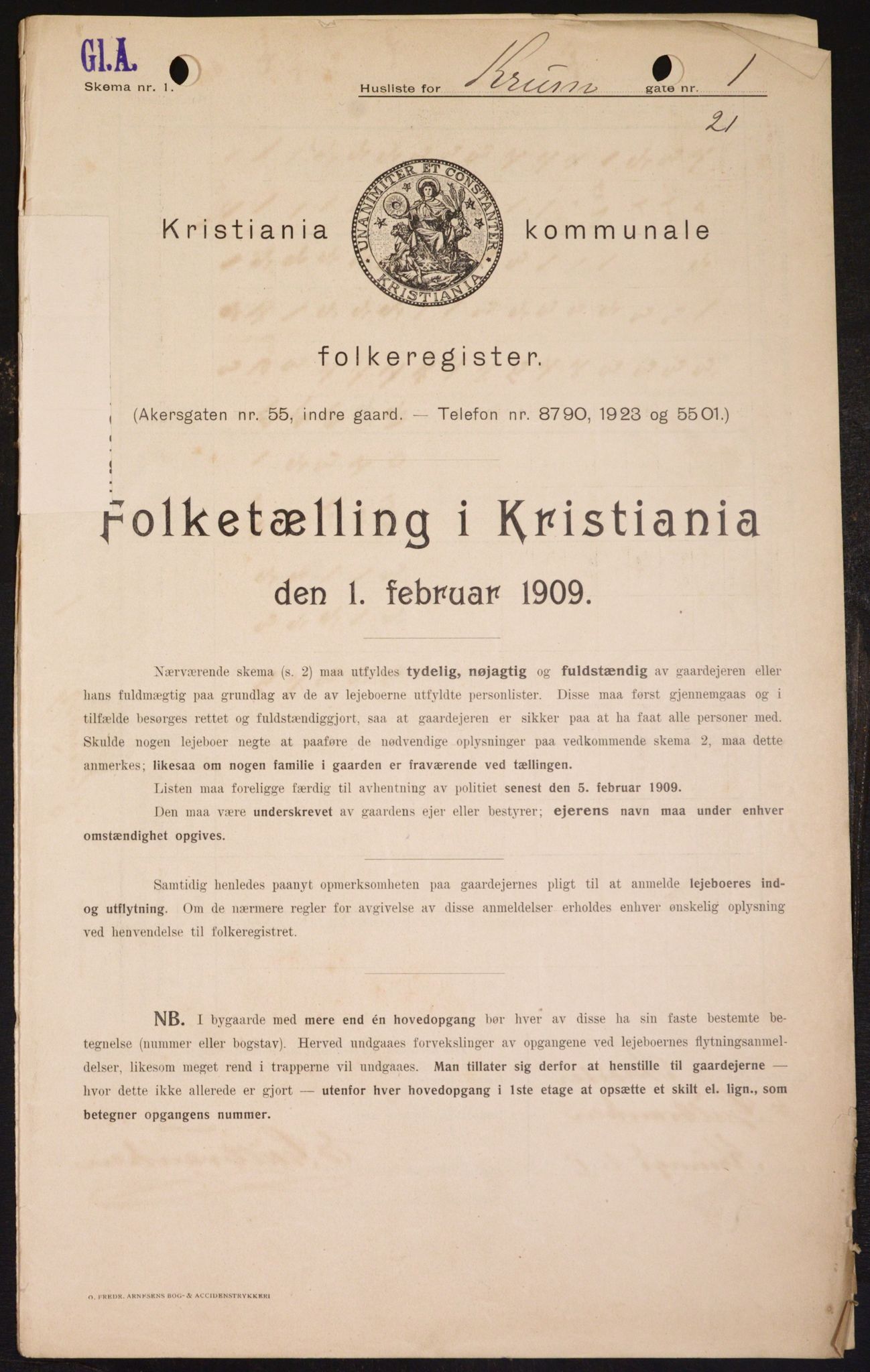 OBA, Municipal Census 1909 for Kristiania, 1909, p. 50188