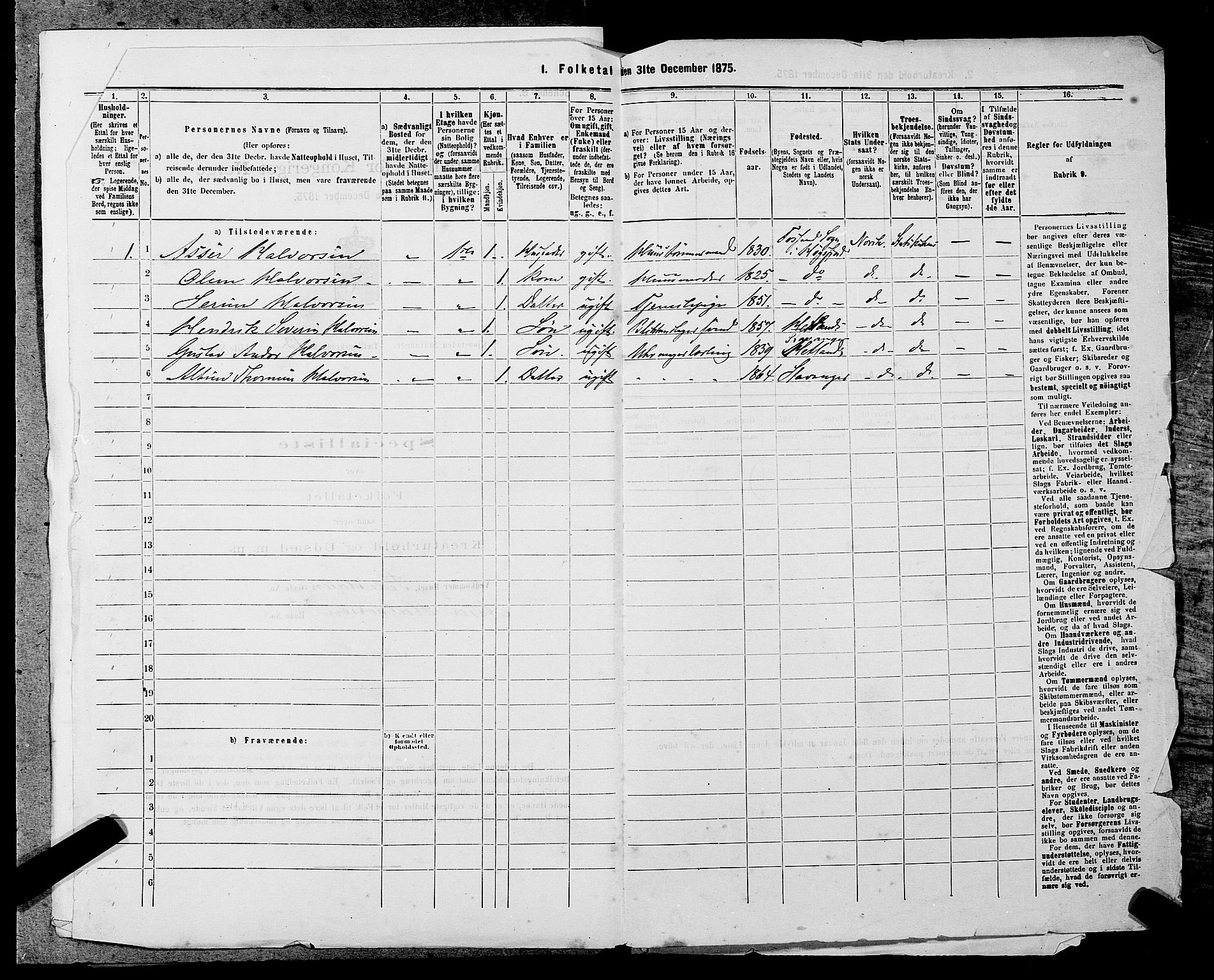 SAST, 1875 census for 1103 Stavanger, 1875, p. 2727