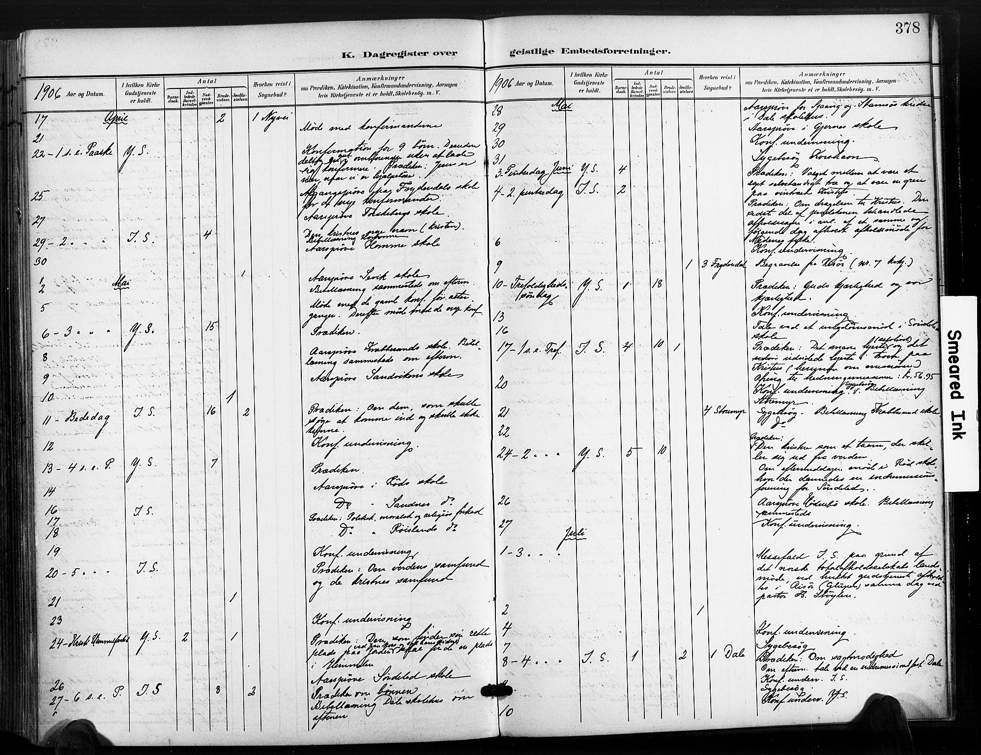 Søndeled sokneprestkontor, AV/SAK-1111-0038/F/Fa/L0006: Parish register (official) no. A 6, 1900-1922, p. 379