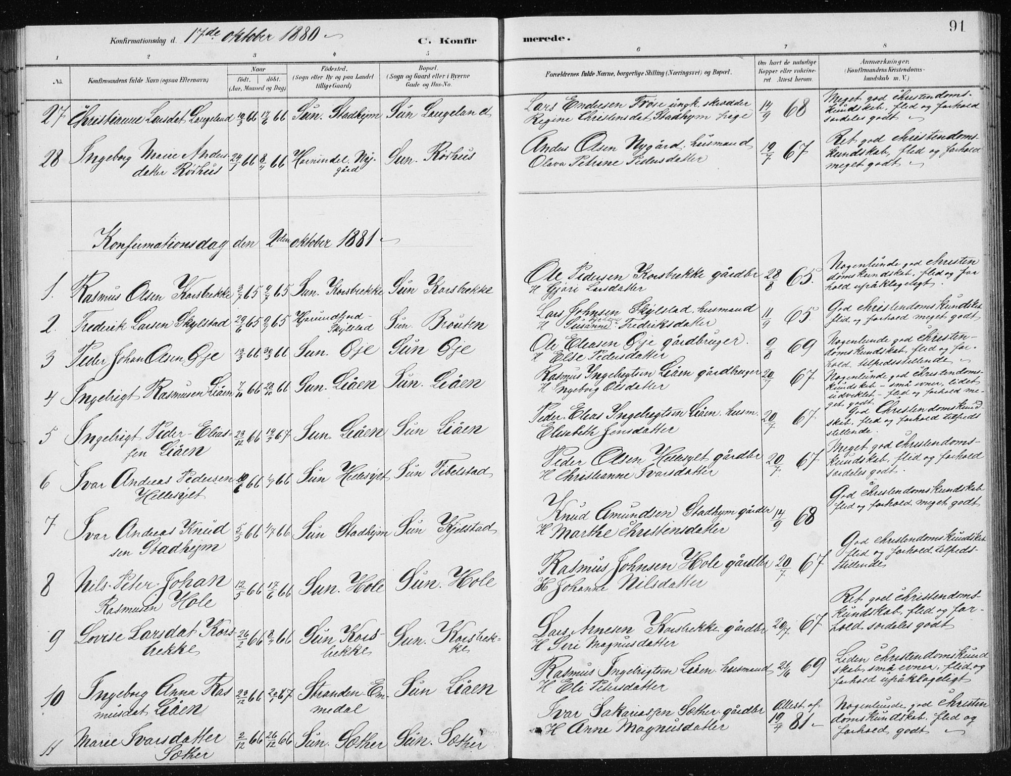 Ministerialprotokoller, klokkerbøker og fødselsregistre - Møre og Romsdal, SAT/A-1454/517/L0230: Parish register (copy) no. 517C03, 1879-1912, p. 91