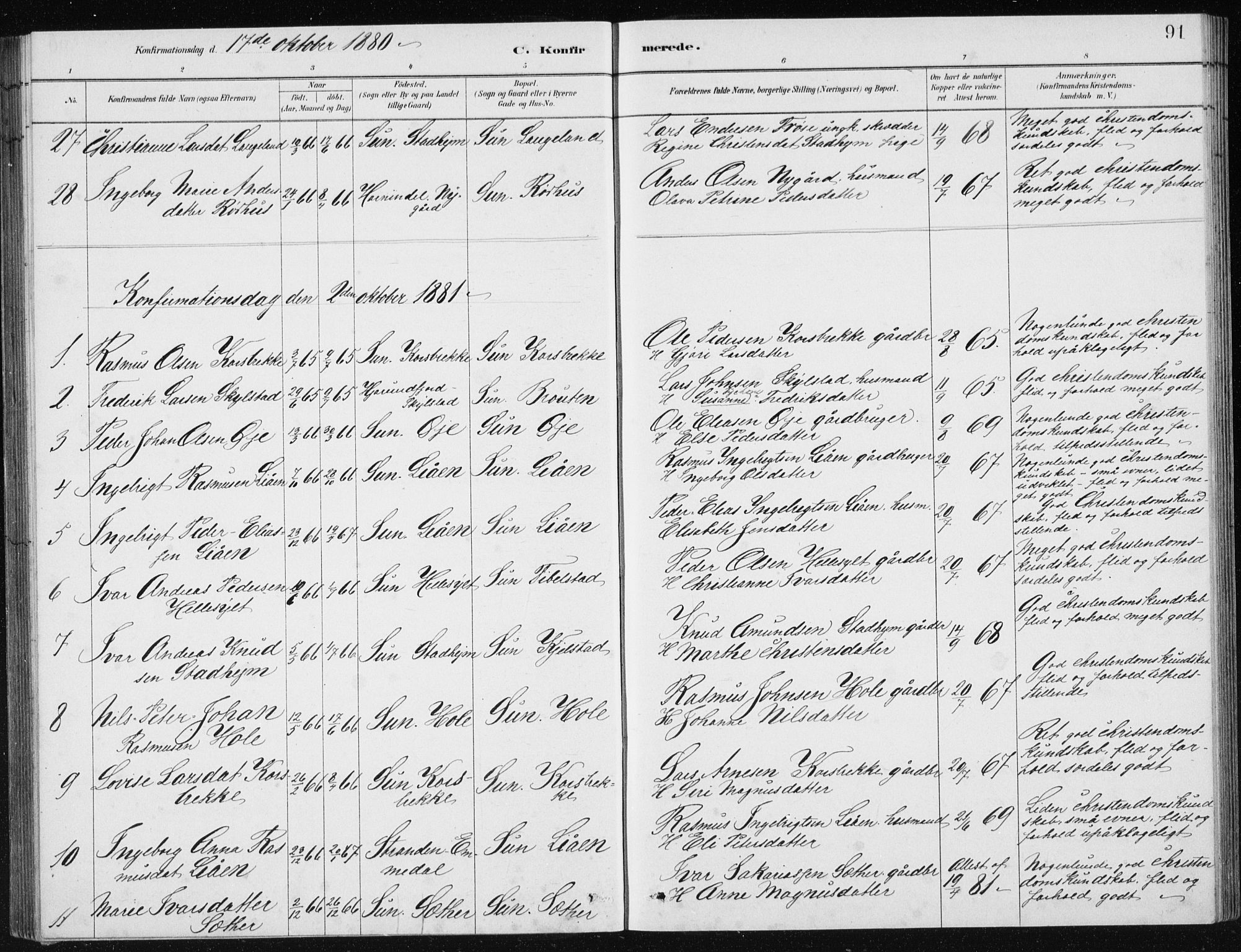 Ministerialprotokoller, klokkerbøker og fødselsregistre - Møre og Romsdal, AV/SAT-A-1454/517/L0230: Parish register (copy) no. 517C03, 1879-1912, p. 91