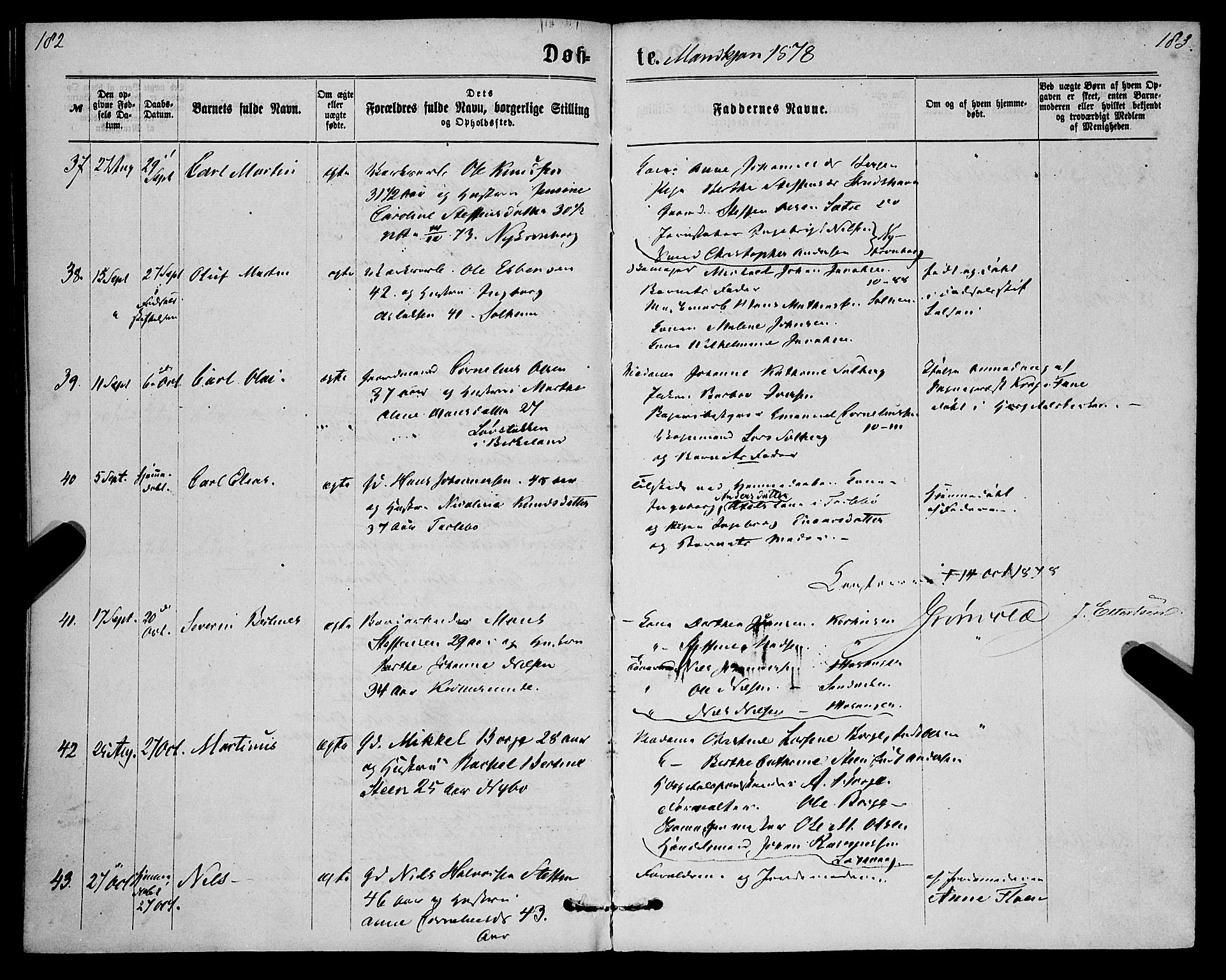 St. Jørgens hospital og Årstad sokneprestembete, AV/SAB-A-99934: Parish register (official) no. A 6, 1870-1878, p. 182-183