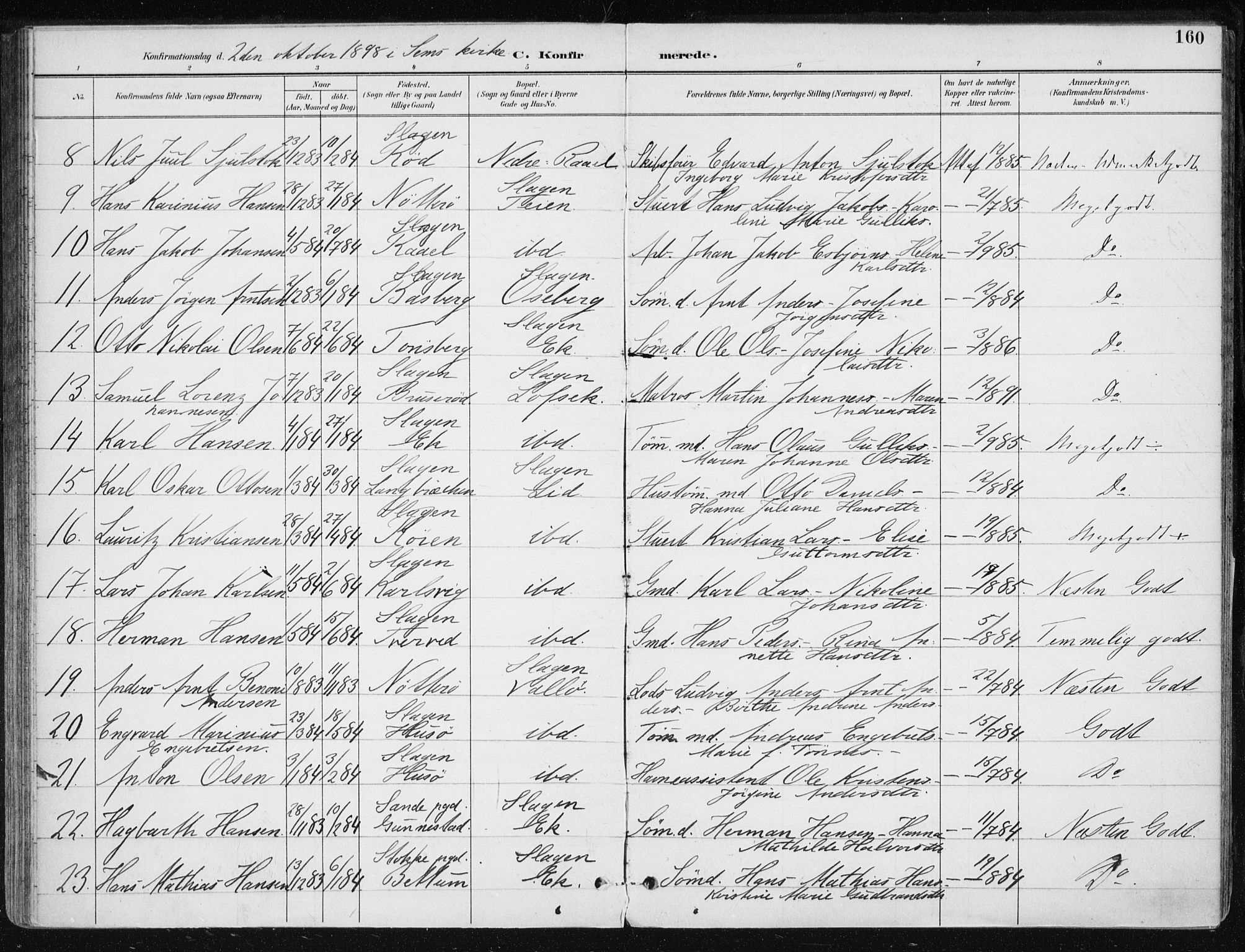 Sem kirkebøker, AV/SAKO-A-5/F/Fb/L0005: Parish register (official) no. II 5, 1892-1904, p. 160