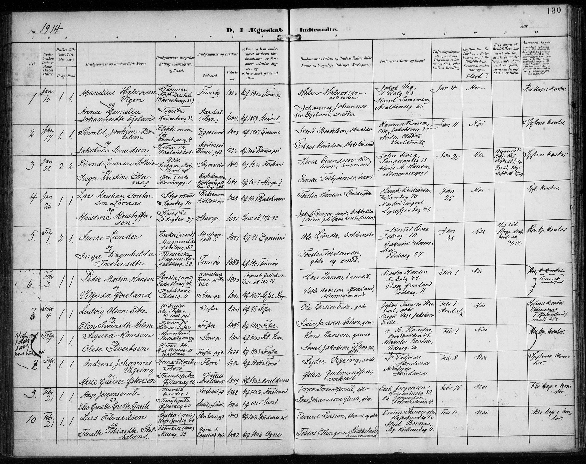 St. Petri sokneprestkontor, AV/SAST-A-101813/002/A/L0003: Parish register (official) no. A 24, 1900-1921, p. 130