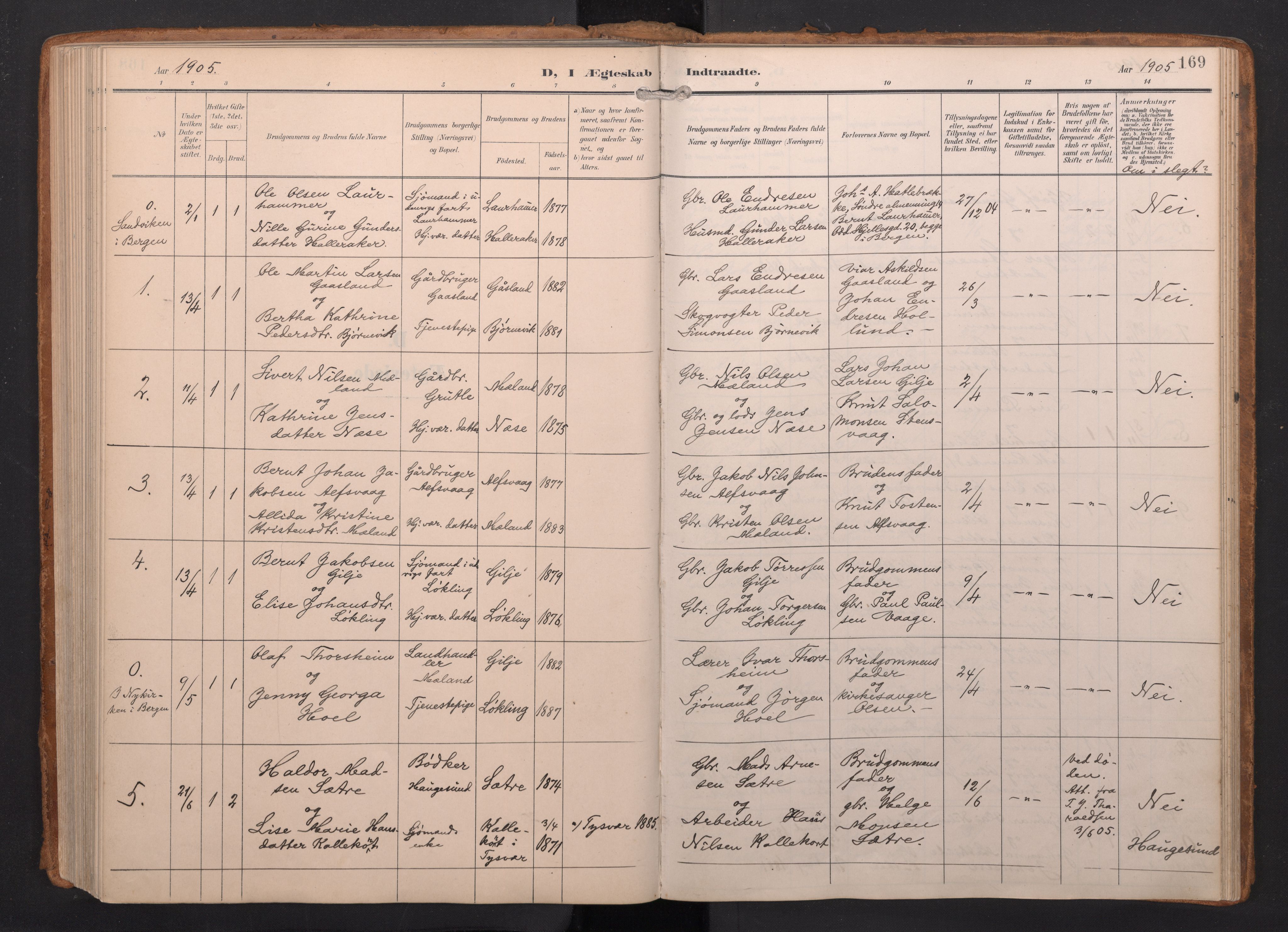 Finnås sokneprestembete, AV/SAB-A-99925/H/Ha/Haa/Haac/L0003: Parish register (official) no. C 3, 1905-1917, p. 169