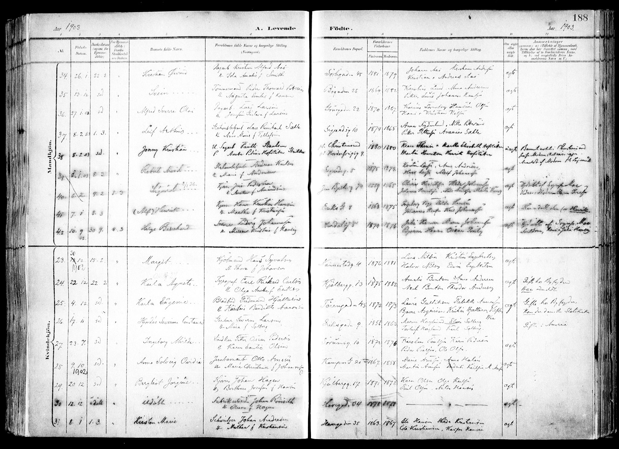 Kampen prestekontor Kirkebøker, SAO/A-10853/F/Fa/L0007: Parish register (official) no. I 7, 1897-1905, p. 188