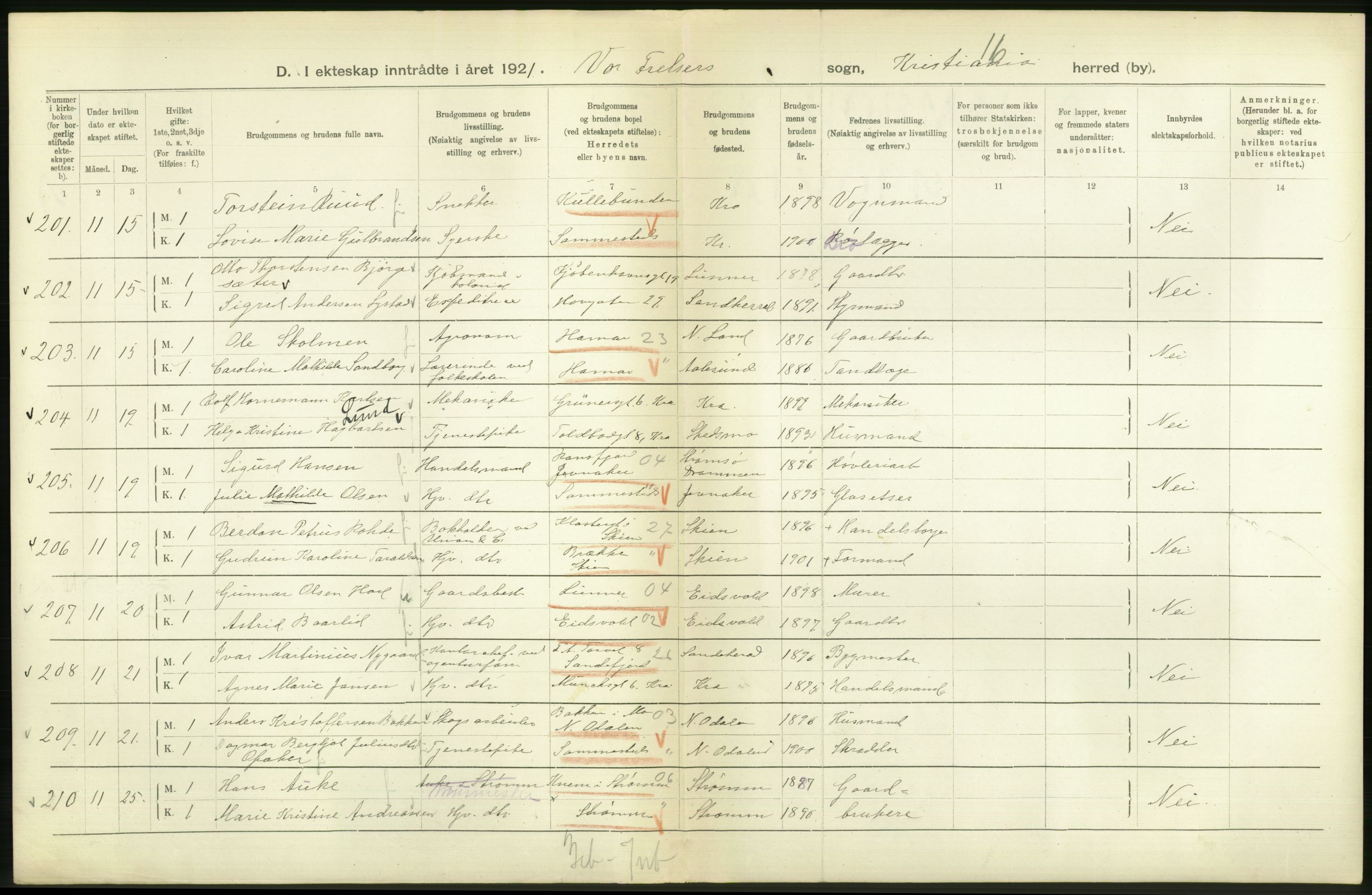 Statistisk sentralbyrå, Sosiodemografiske emner, Befolkning, AV/RA-S-2228/D/Df/Dfc/Dfca/L0011: Kristiania: Gifte, 1921, p. 146