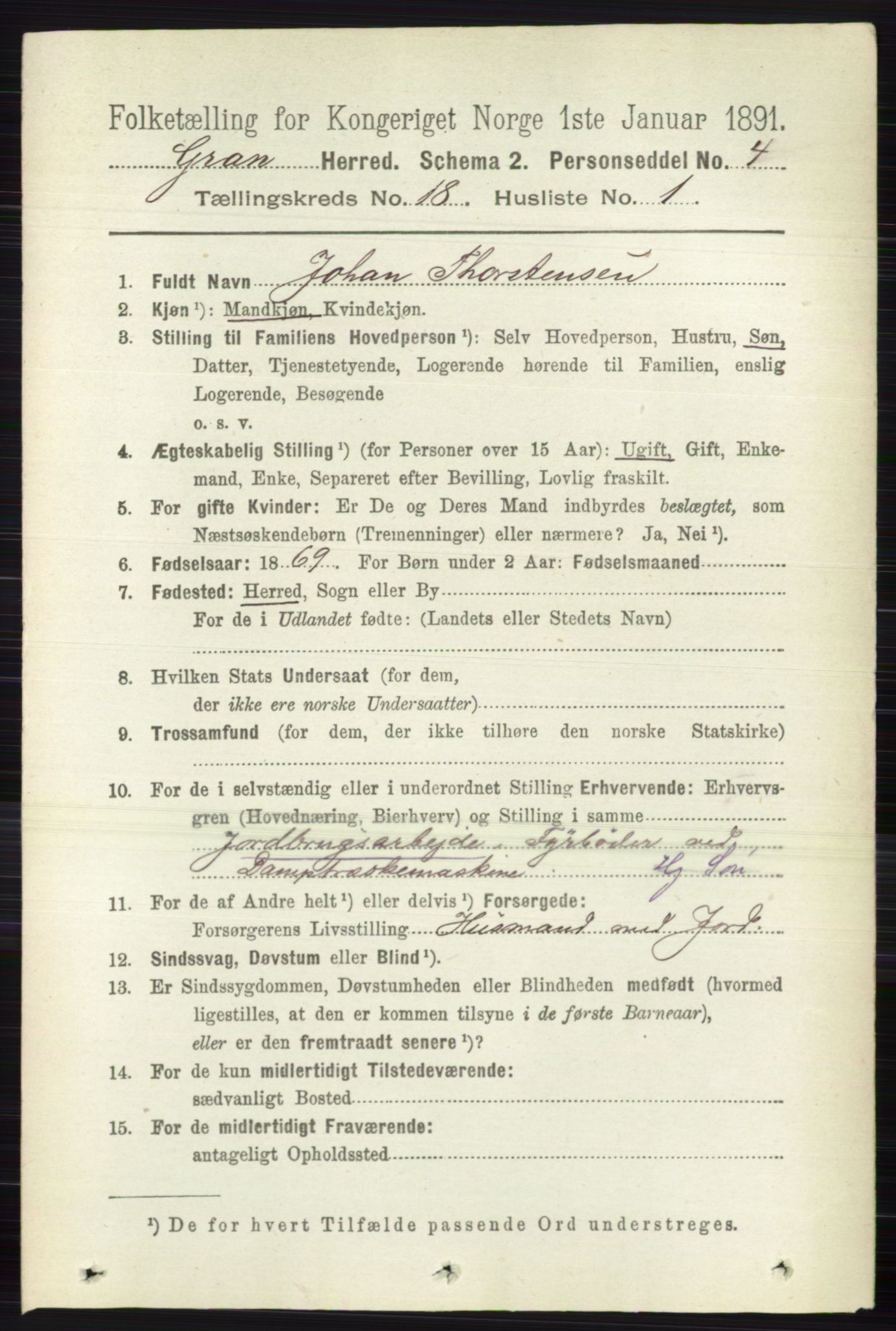 RA, 1891 census for 0534 Gran, 1891, p. 9539