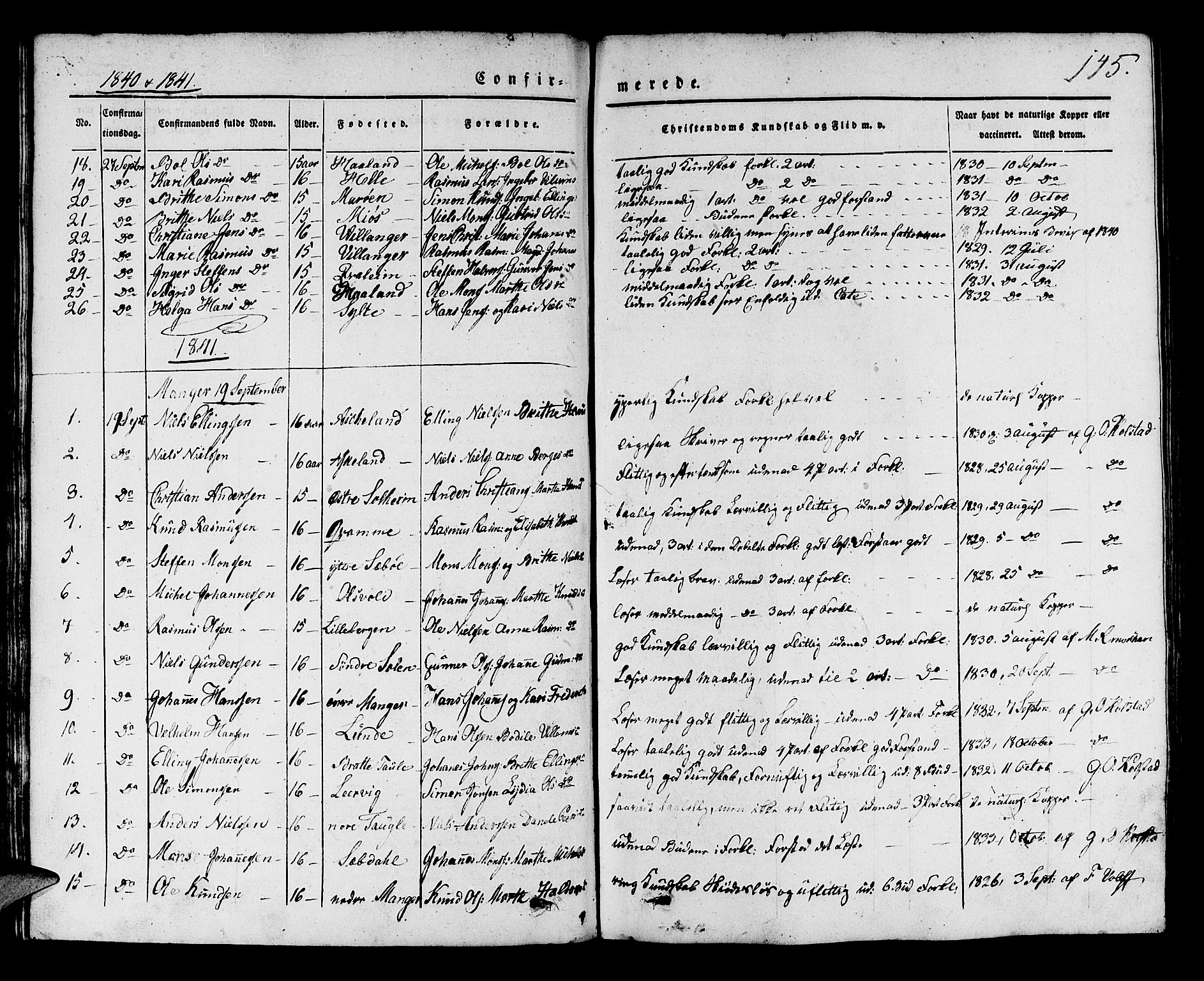 Manger sokneprestembete, SAB/A-76801/H/Haa: Parish register (official) no. A 5, 1839-1848, p. 145