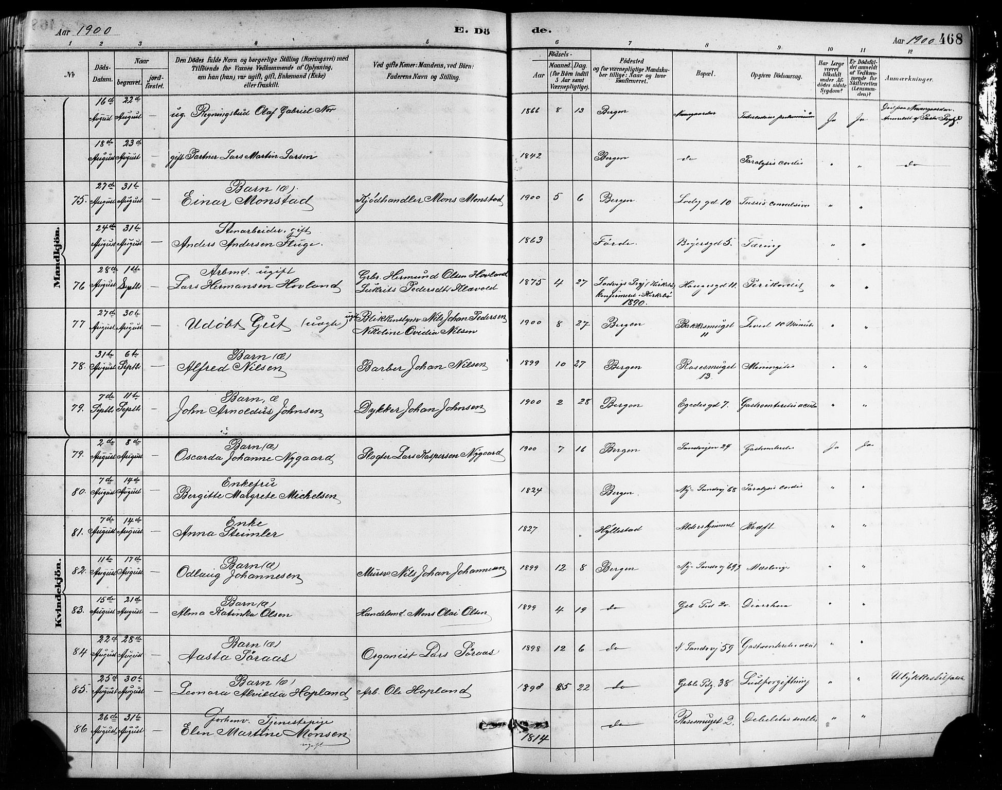 Sandviken Sokneprestembete, SAB/A-77601/H/Hb/L0002: Parish register (copy) no. A 3, 1888-1902, p. 468