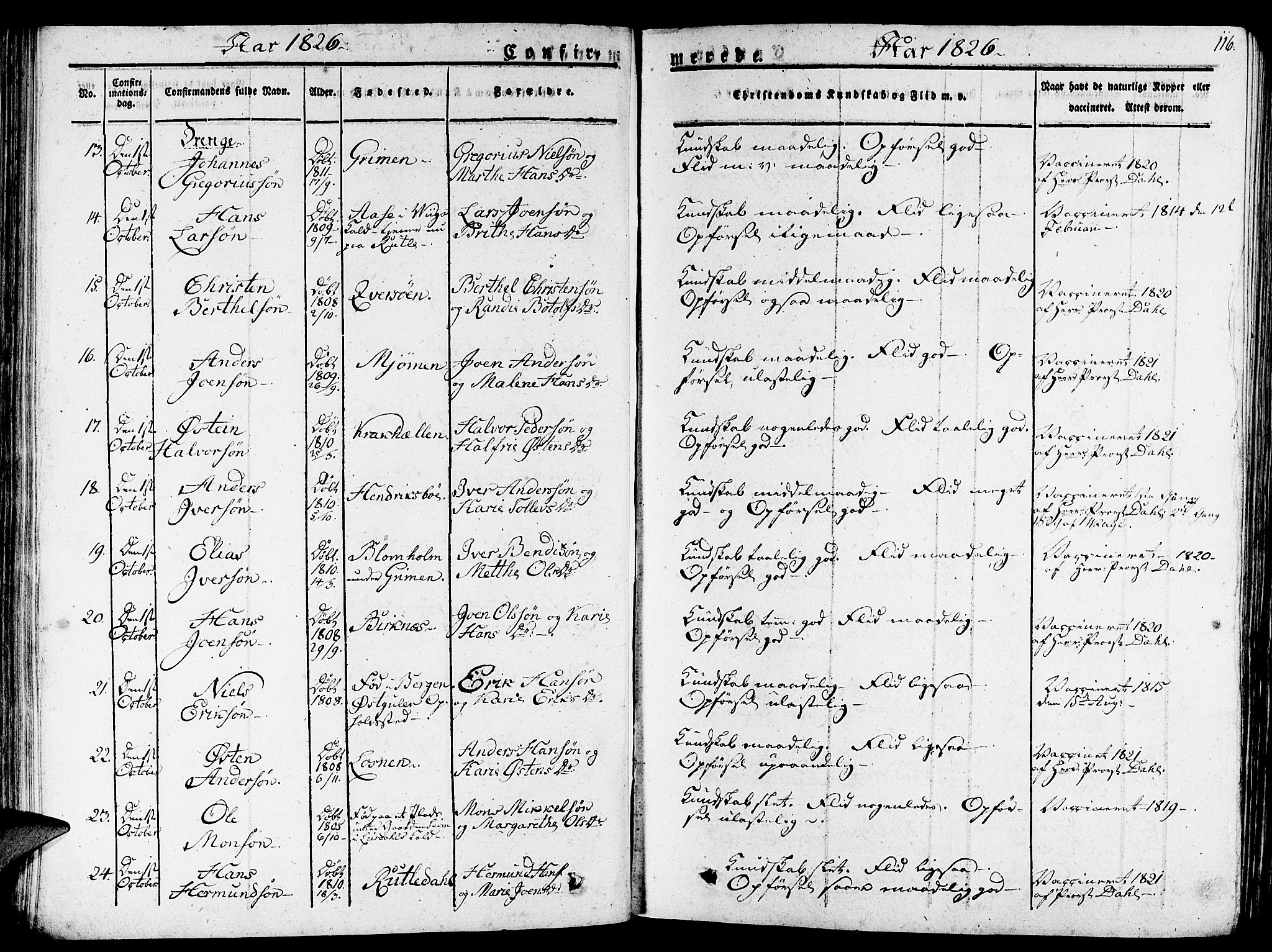 Gulen sokneprestembete, AV/SAB-A-80201/H/Haa/Haaa/L0019: Parish register (official) no. A 19, 1826-1836, p. 116