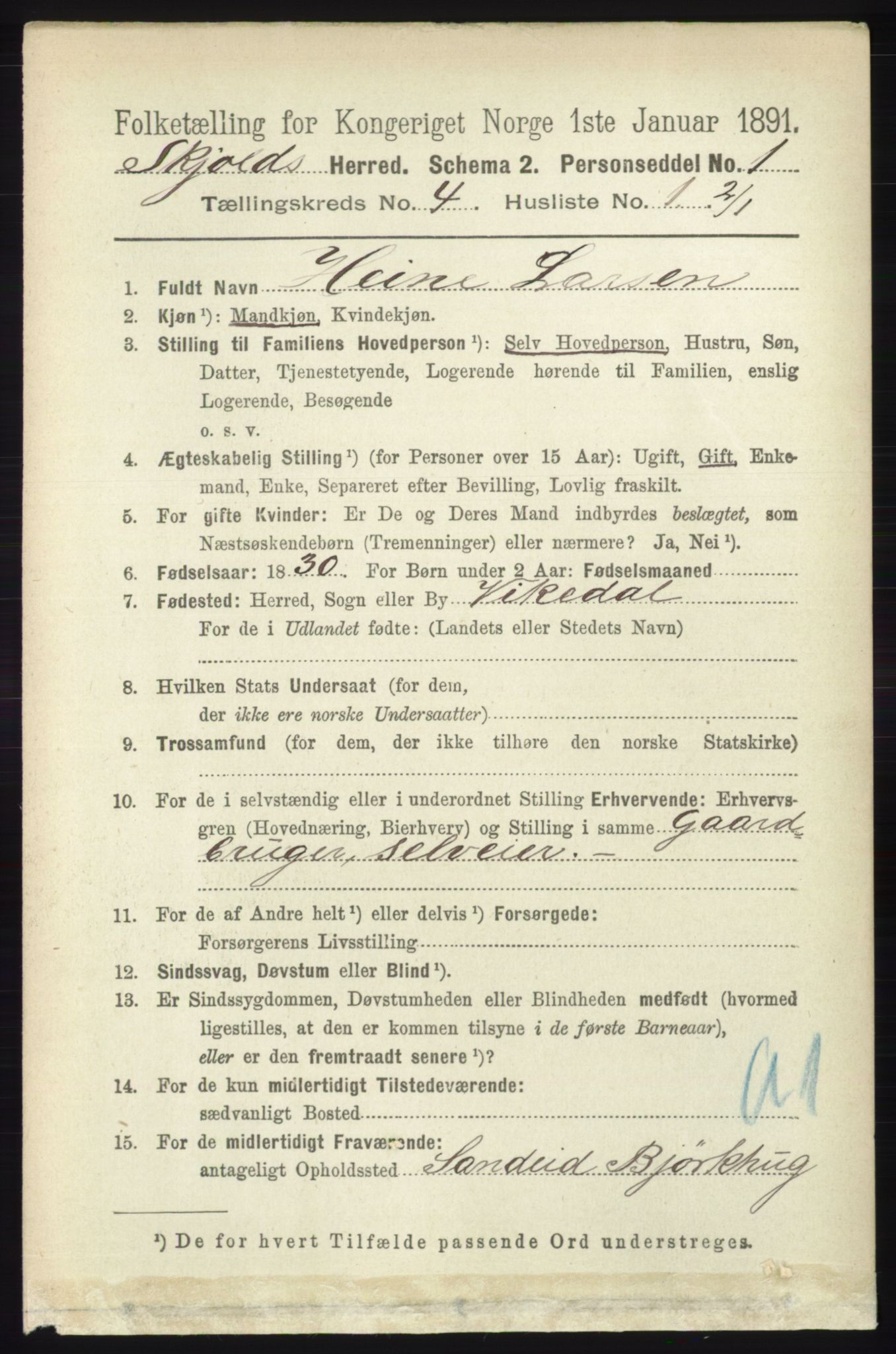 RA, 1891 census for 1154 Skjold, 1891, p. 554