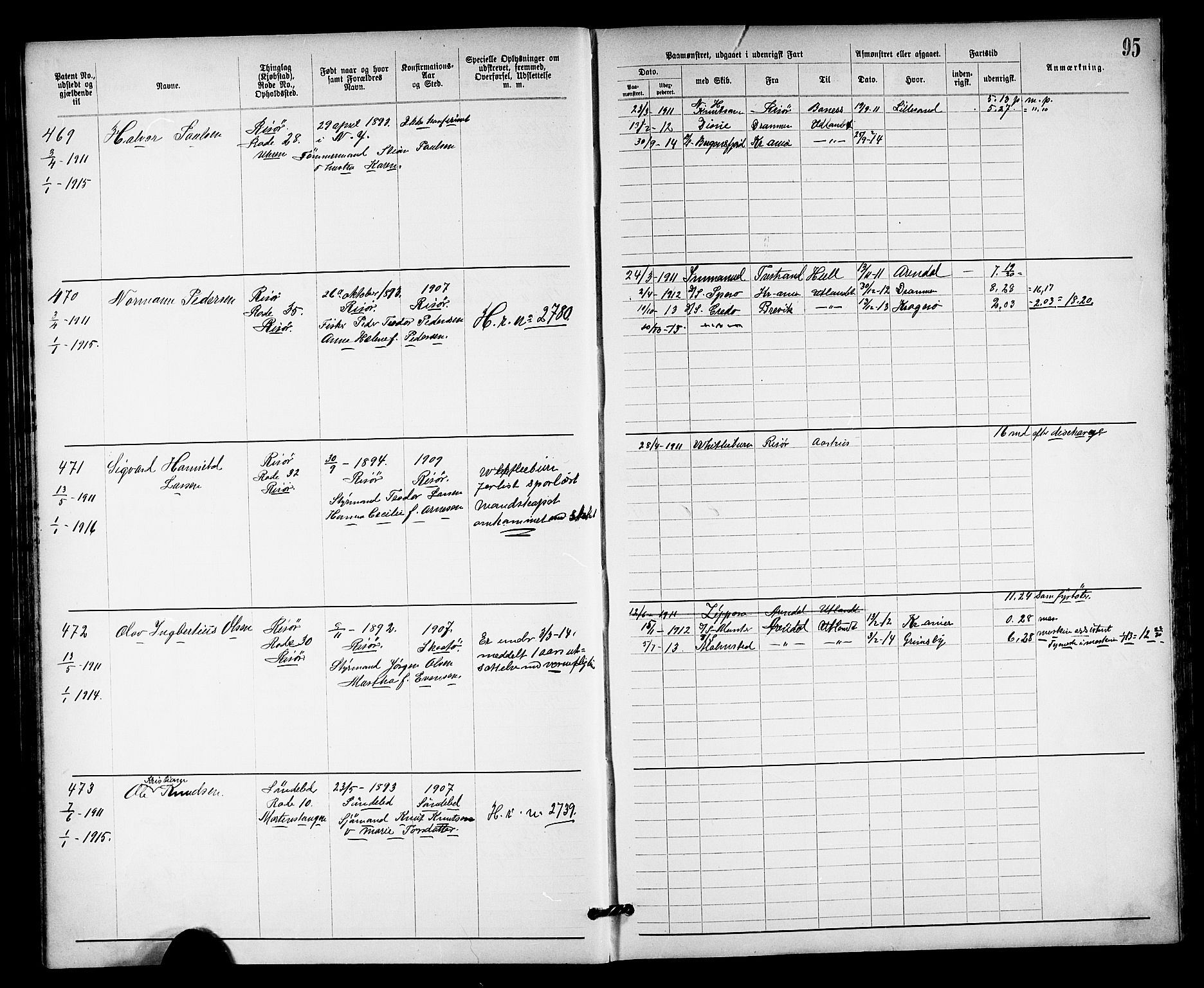 Risør mønstringskrets, AV/SAK-2031-0010/F/Fa/L0004: Annotasjonsrulle nr 1914-1915 og nr 1-477, T-8, 1899-1911, p. 104