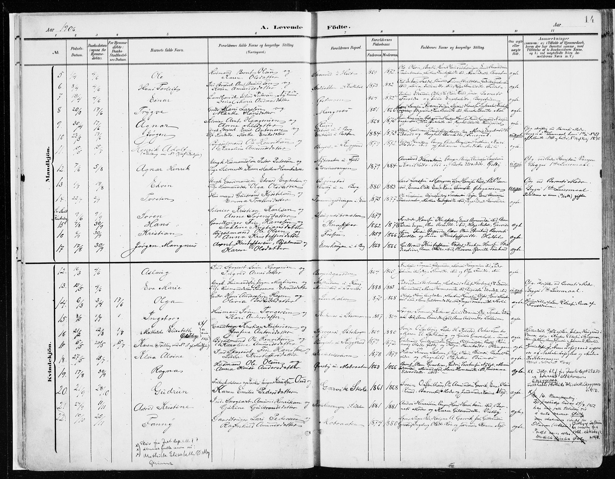 Nord-Odal prestekontor, AV/SAH-PREST-032/H/Ha/Haa/L0009: Parish register (official) no. 9, 1902-1926, p. 14