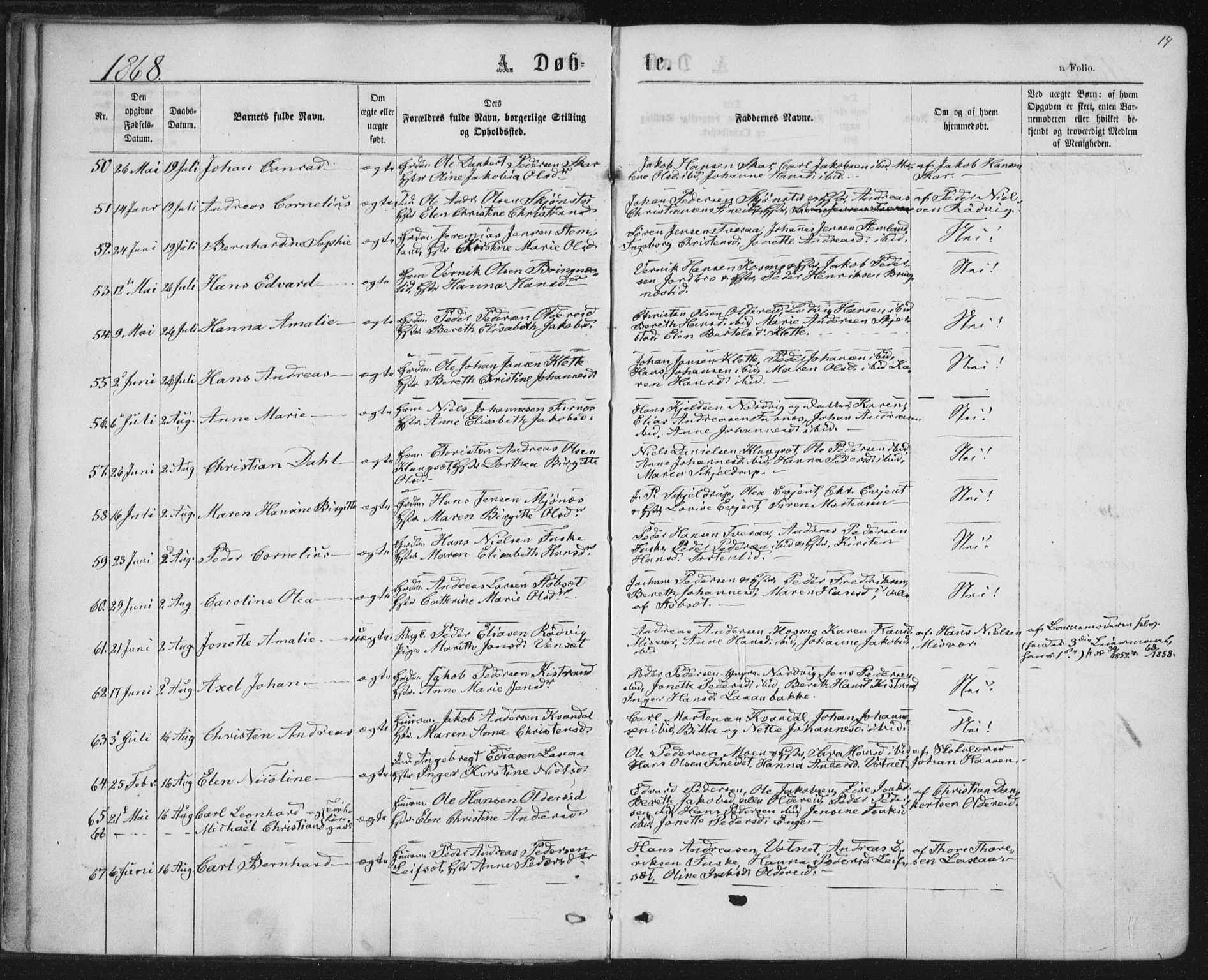 Ministerialprotokoller, klokkerbøker og fødselsregistre - Nordland, AV/SAT-A-1459/852/L0739: Parish register (official) no. 852A09, 1866-1877, p. 14