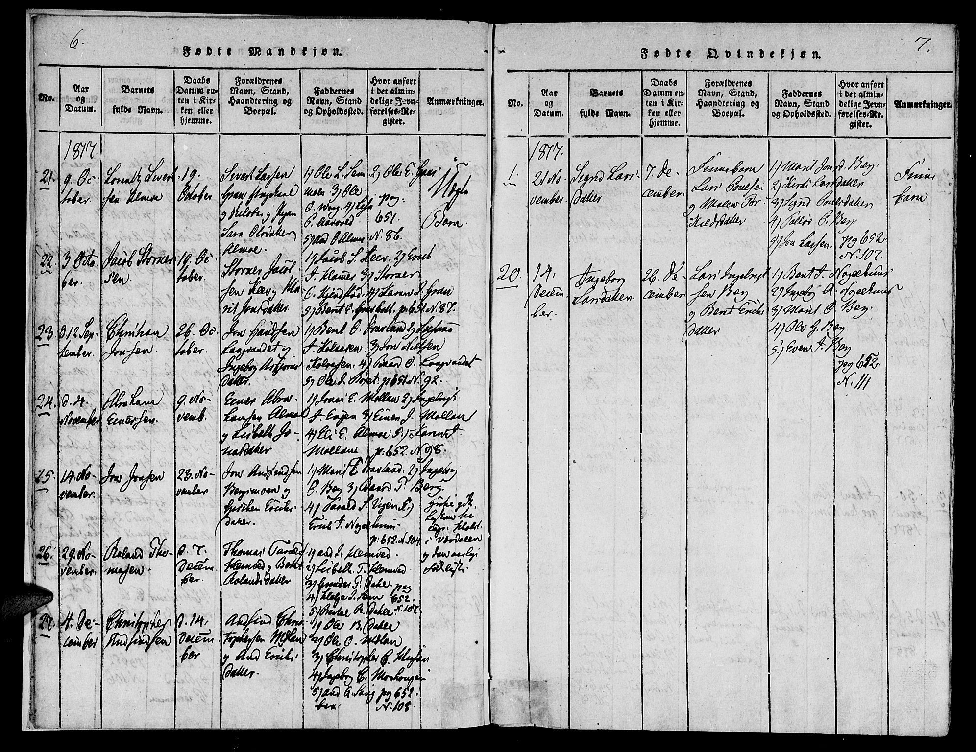 Ministerialprotokoller, klokkerbøker og fødselsregistre - Nord-Trøndelag, SAT/A-1458/749/L0479: Parish register (copy) no. 749C01, 1817-1829, p. 6-7