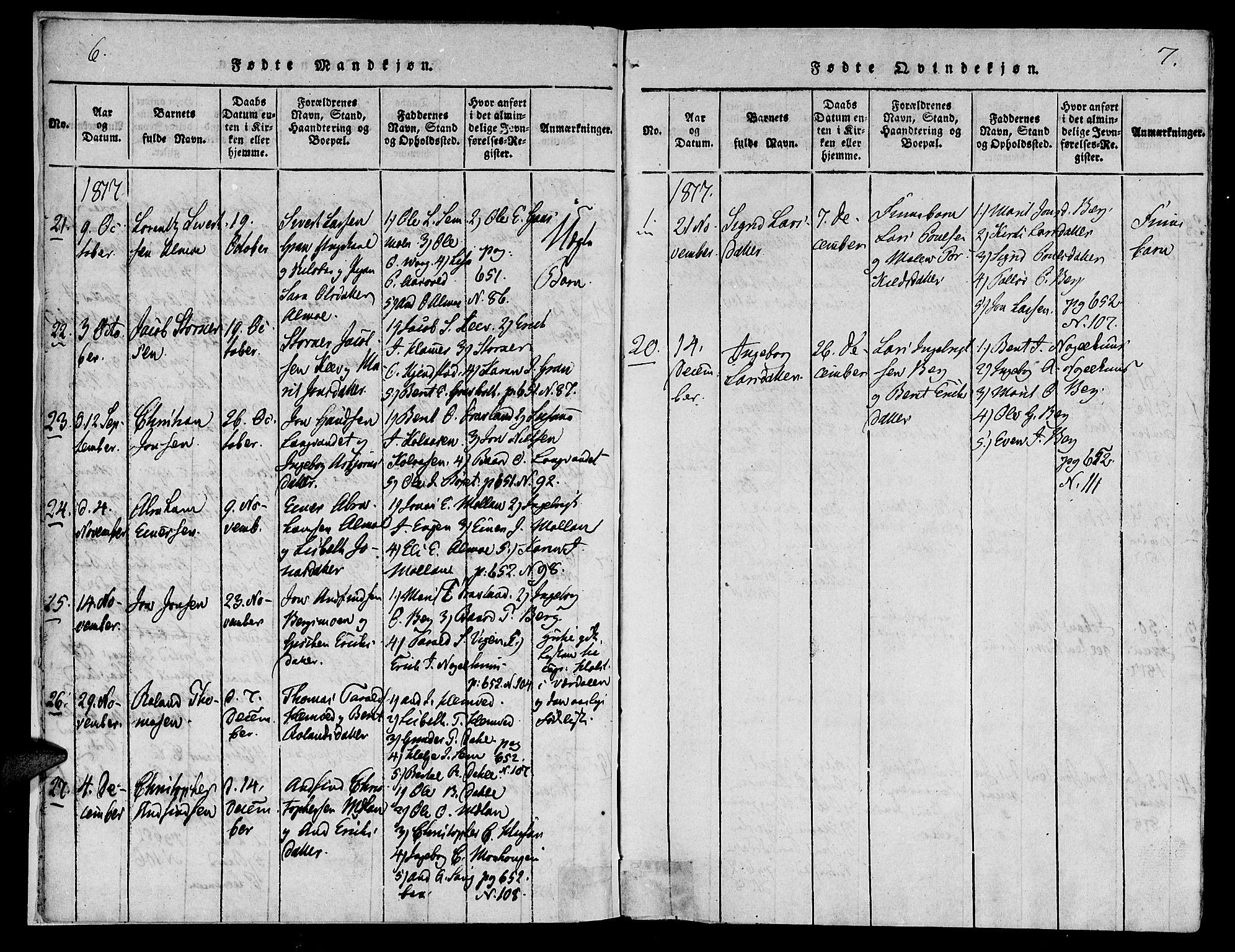 Ministerialprotokoller, klokkerbøker og fødselsregistre - Nord-Trøndelag, AV/SAT-A-1458/749/L0479: Parish register (copy) no. 749C01, 1817-1829, p. 6-7