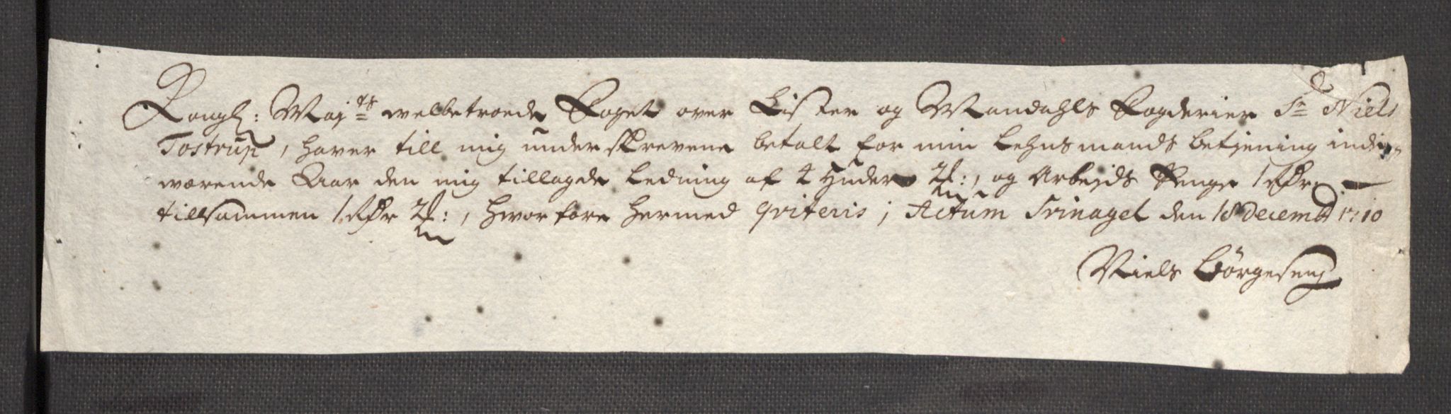 Rentekammeret inntil 1814, Reviderte regnskaper, Fogderegnskap, AV/RA-EA-4092/R43/L2553: Fogderegnskap Lista og Mandal, 1710, p. 107