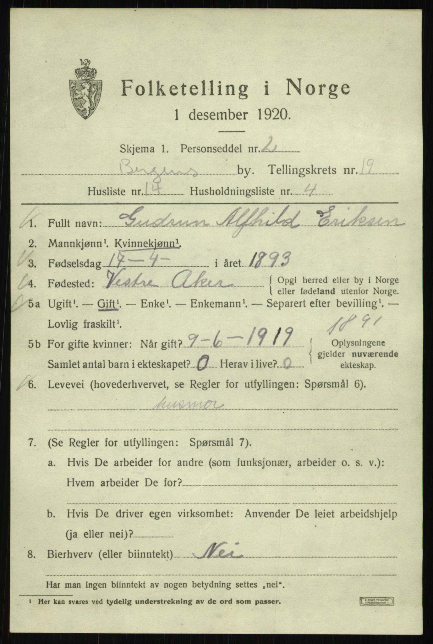 SAB, 1920 census for Bergen, 1920, p. 82864