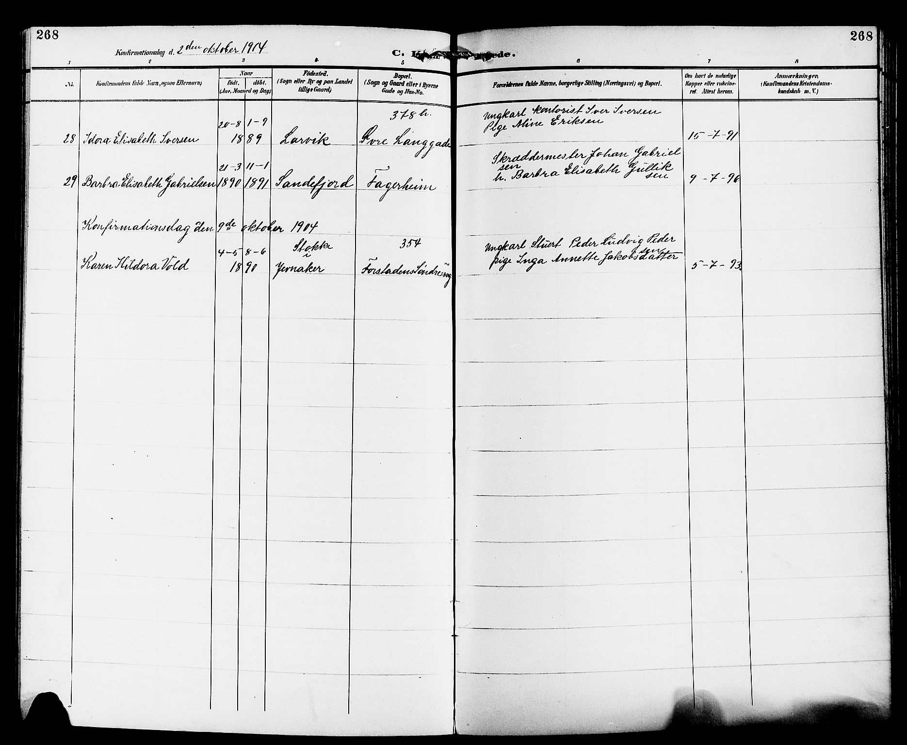 Tønsberg kirkebøker, AV/SAKO-A-330/G/Ga/L0007: Parish register (copy) no. 7, 1896-1904, p. 268