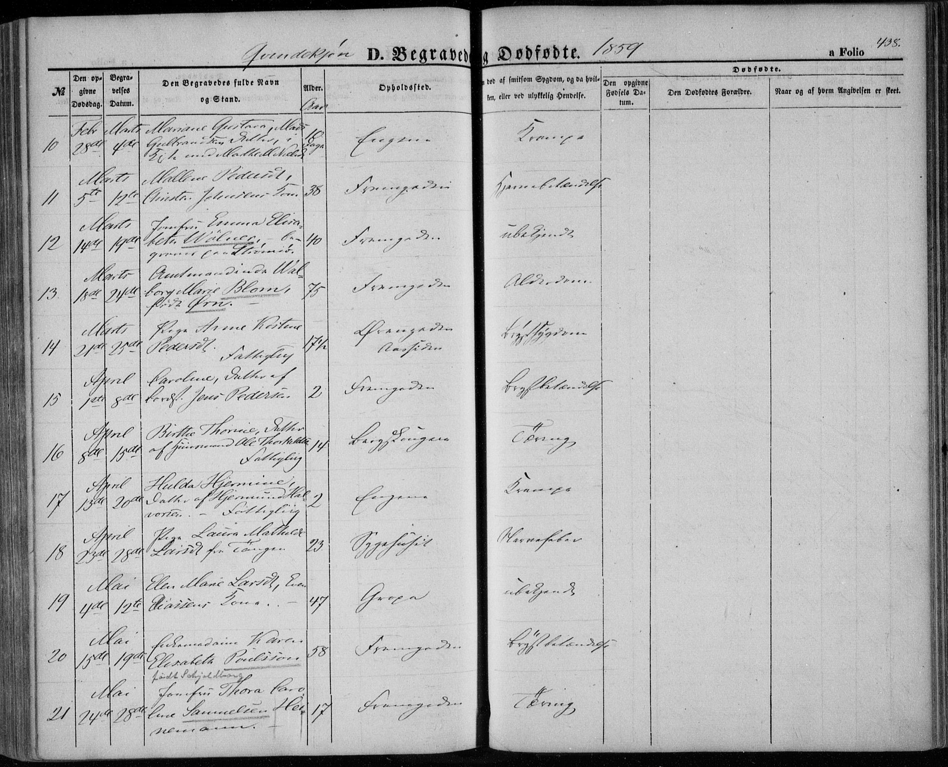 Bragernes kirkebøker, SAKO/A-6/F/Fb/L0002: Parish register (official) no. II 2, 1848-1859, p. 438