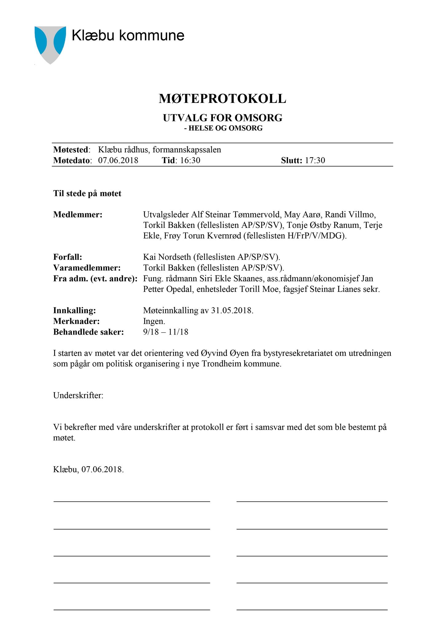 Klæbu Kommune, TRKO/KK/05-UOm/L009: Utvalg for omsorg - Møtedokumenter, 2018, p. 143