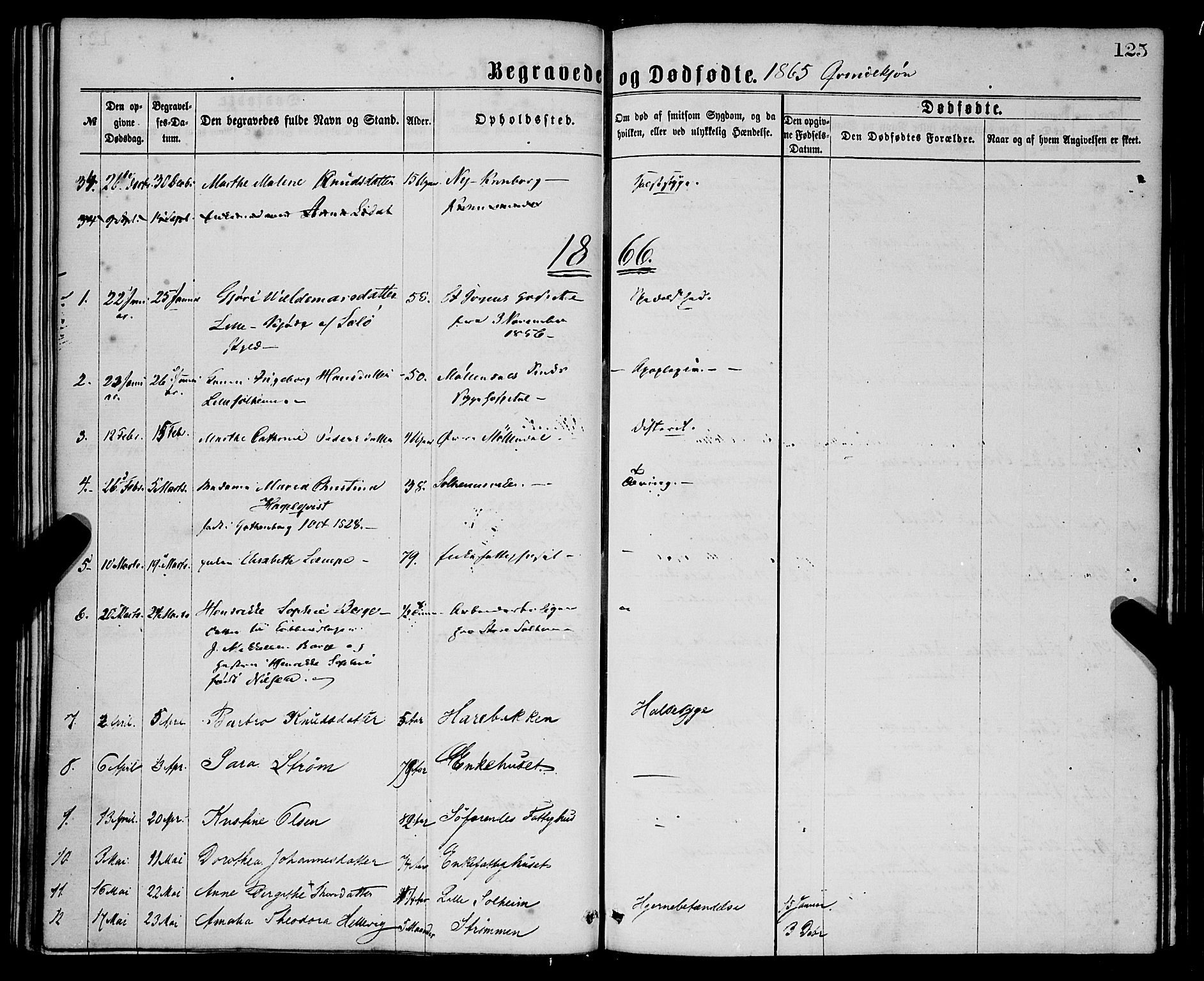 St. Jørgens hospital og Årstad sokneprestembete, AV/SAB-A-99934: Parish register (official) no. A 11, 1864-1886, p. 125