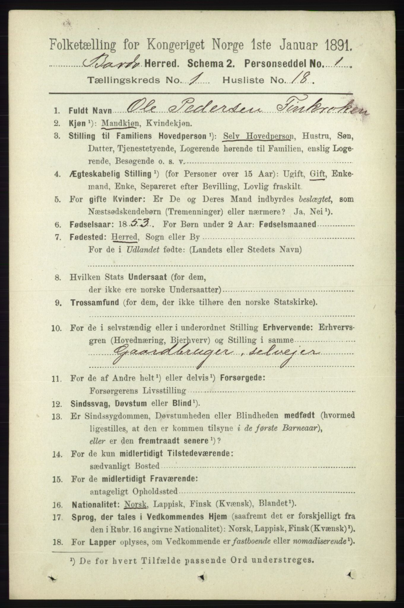 RA, 1891 census for 1922 Bardu, 1891, p. 198