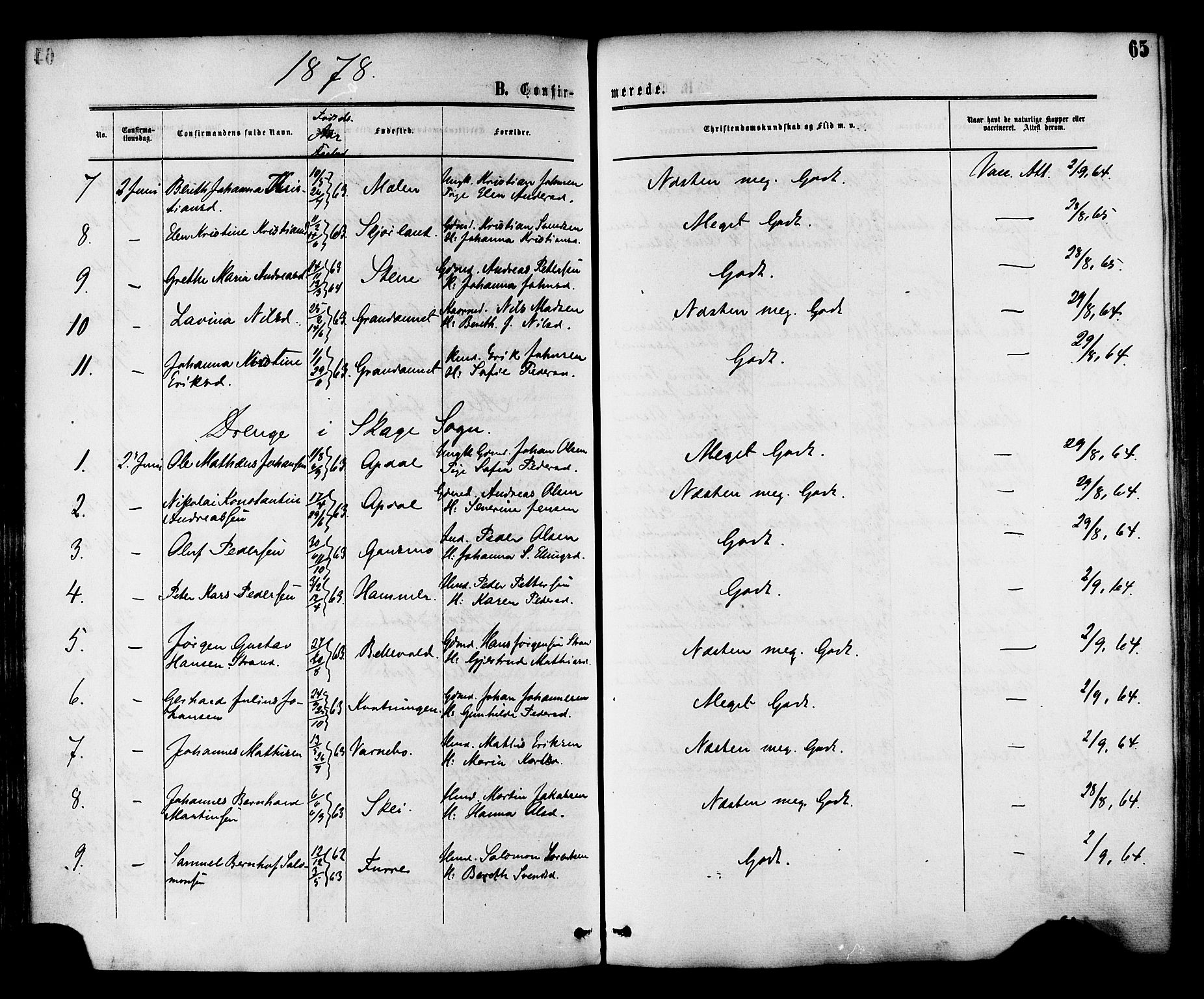 Ministerialprotokoller, klokkerbøker og fødselsregistre - Nord-Trøndelag, AV/SAT-A-1458/764/L0553: Parish register (official) no. 764A08, 1858-1880, p. 65