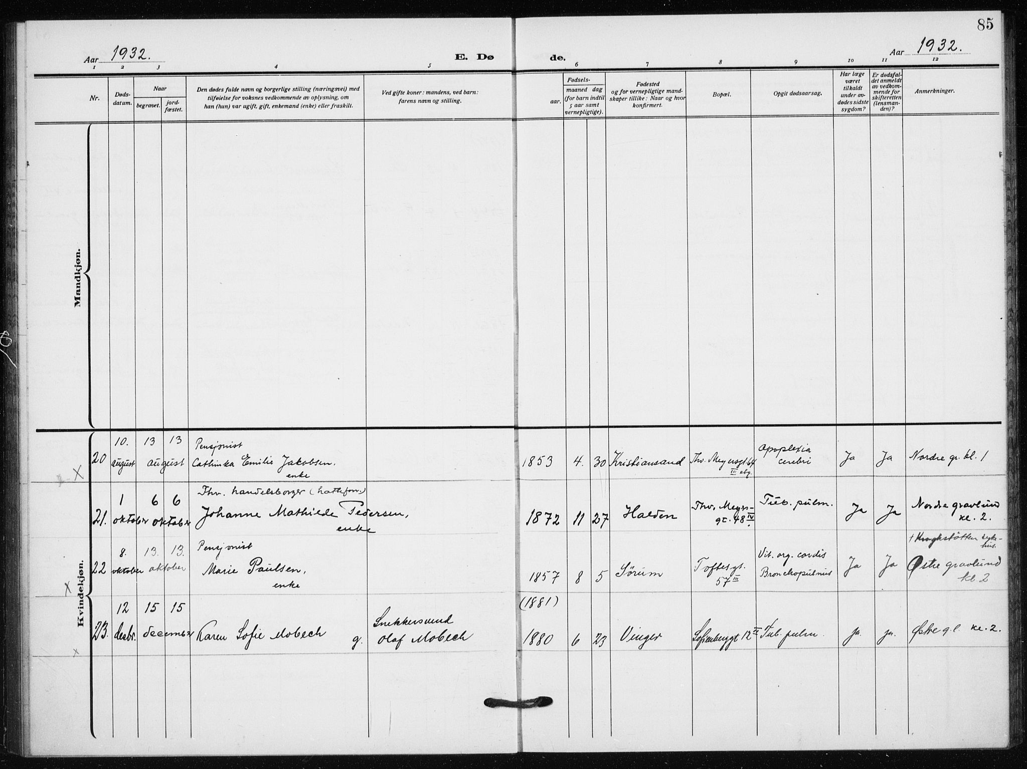 Hauge prestekontor Kirkebøker, AV/SAO-A-10849/F/Fa/L0005: Parish register (official) no. 5, 1917-1938, p. 85