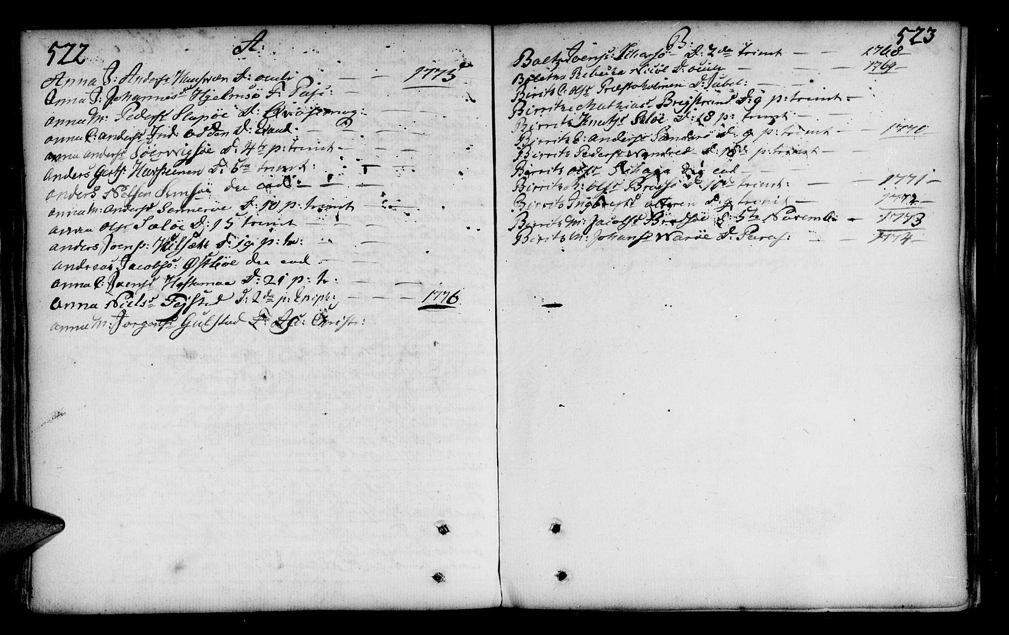 Ministerialprotokoller, klokkerbøker og fødselsregistre - Nordland, AV/SAT-A-1459/817/L0260: Parish register (official) no. 817A02 /2, 1768-1776, p. 522-523