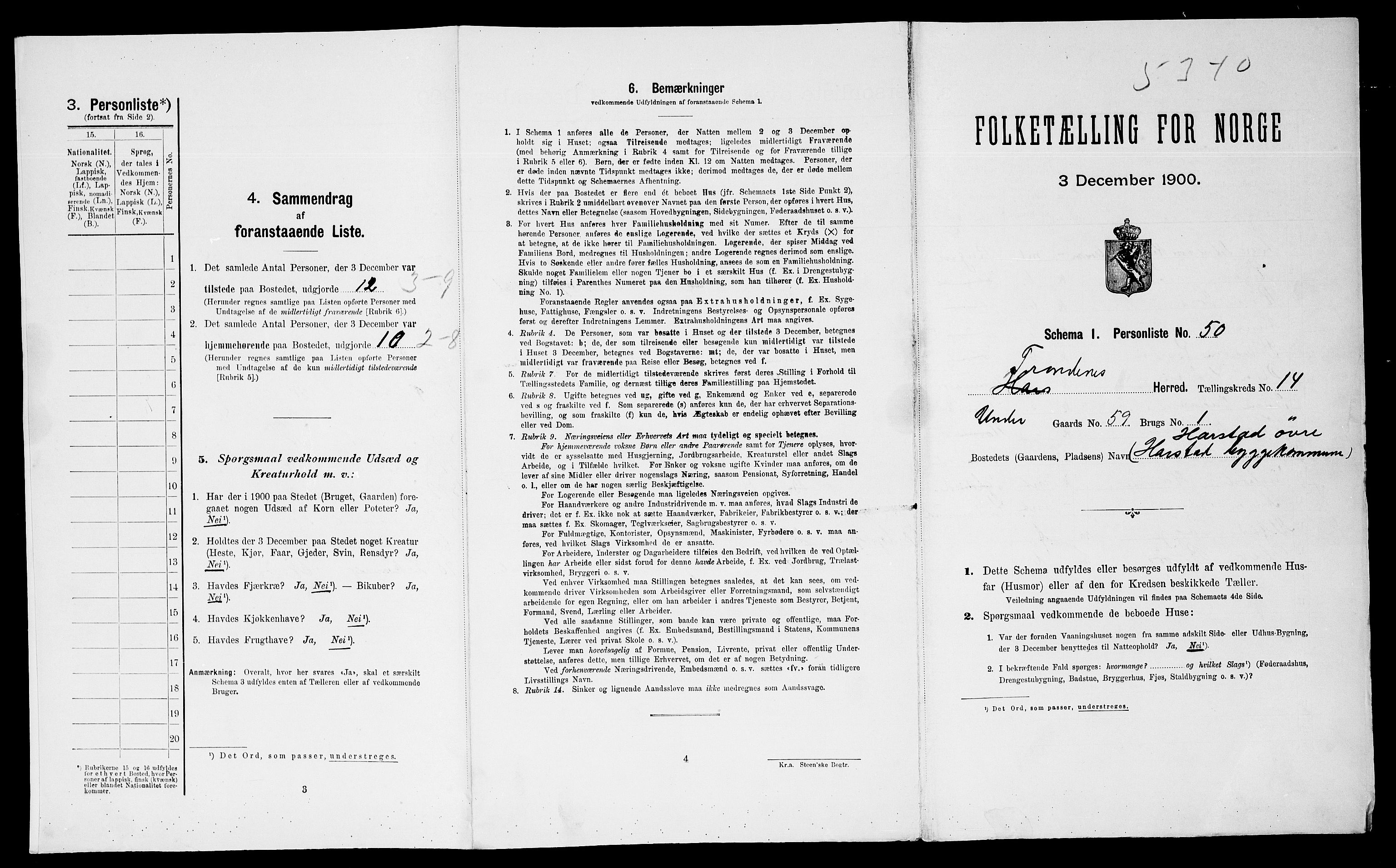 SATØ, 1900 census for Trondenes, 1900, p. 1709