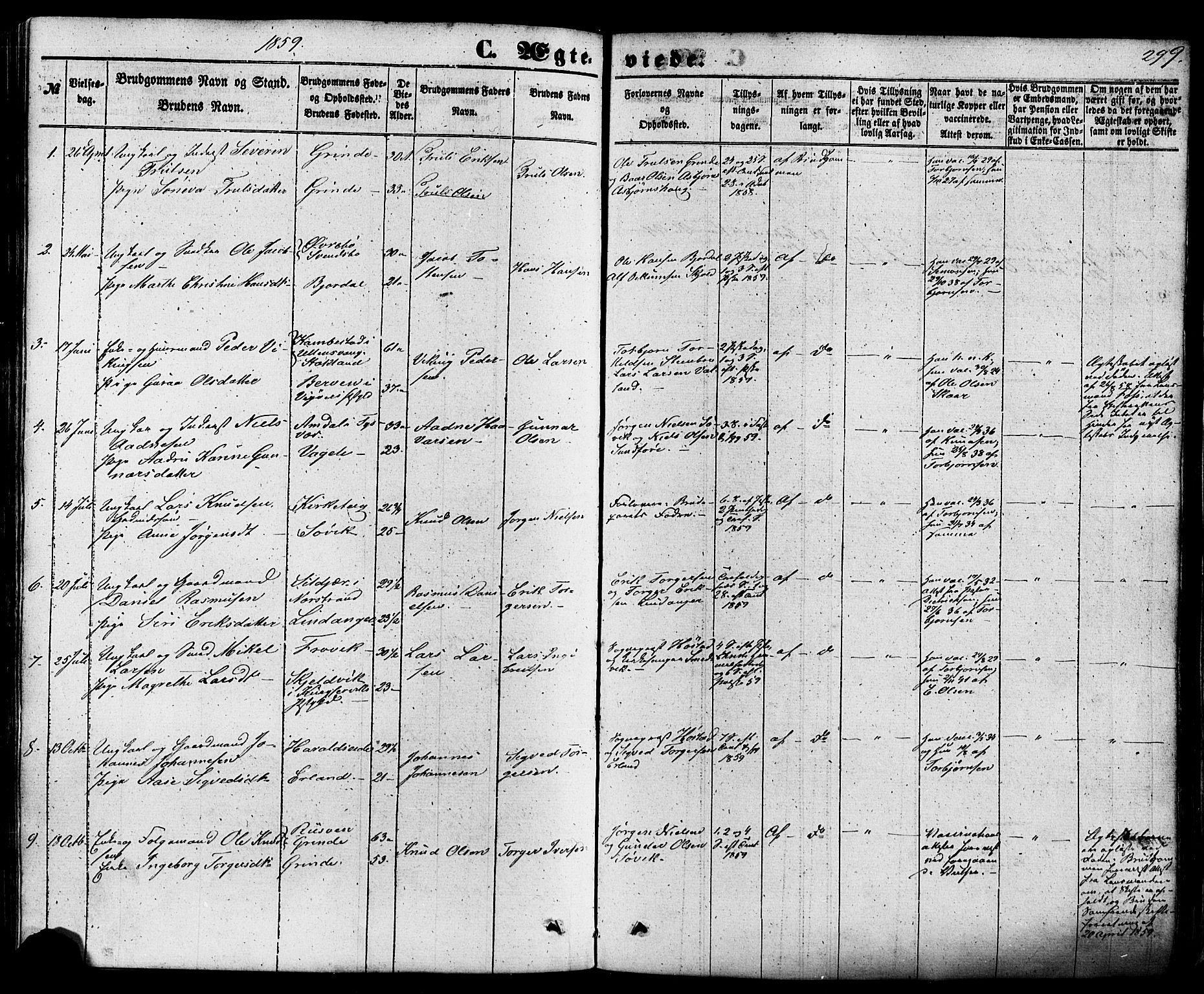 Skjold sokneprestkontor, AV/SAST-A-101847/H/Ha/Haa/L0008: Parish register (official) no. A 8, 1856-1882, p. 299