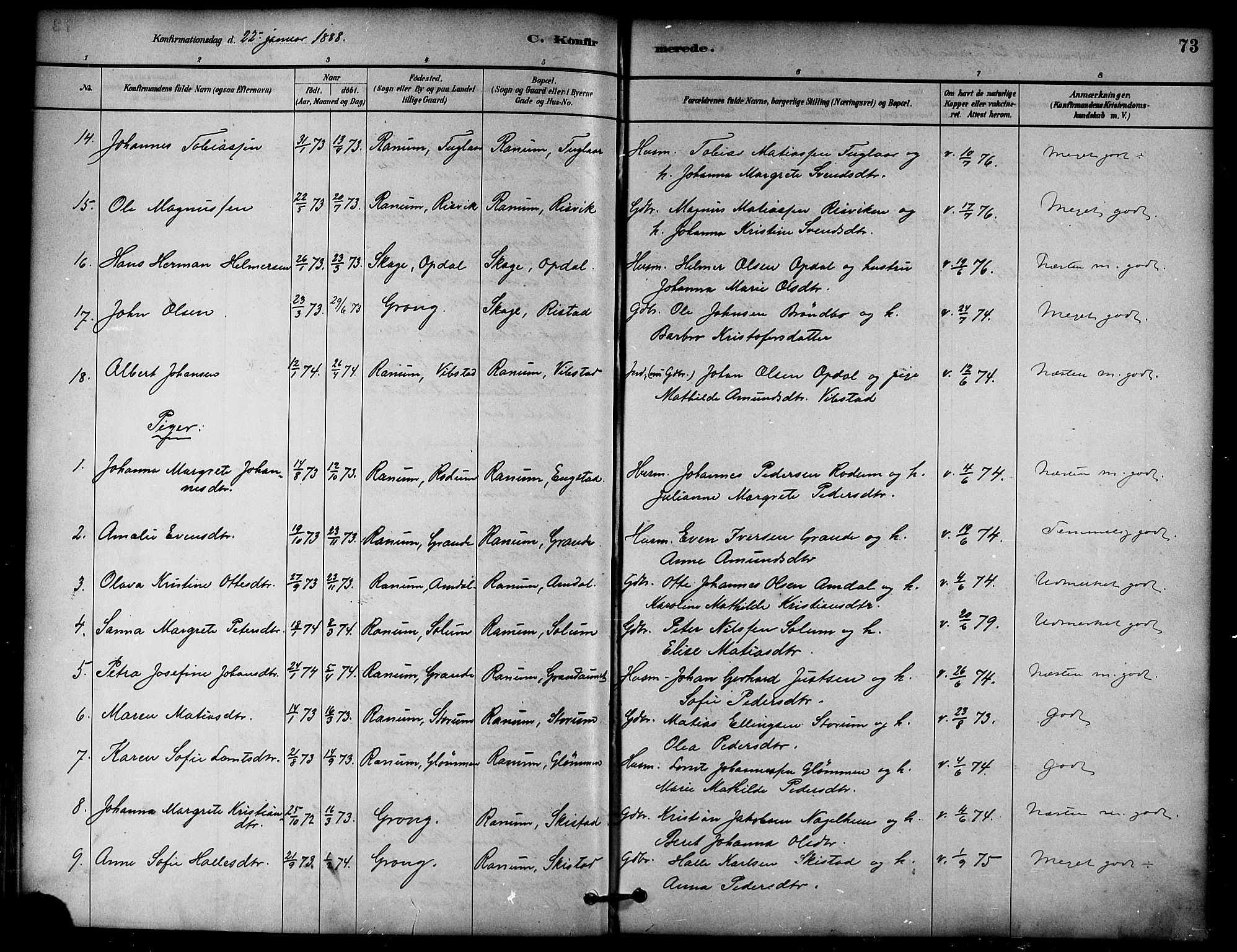 Ministerialprotokoller, klokkerbøker og fødselsregistre - Nord-Trøndelag, AV/SAT-A-1458/764/L0555: Parish register (official) no. 764A10, 1881-1896, p. 73