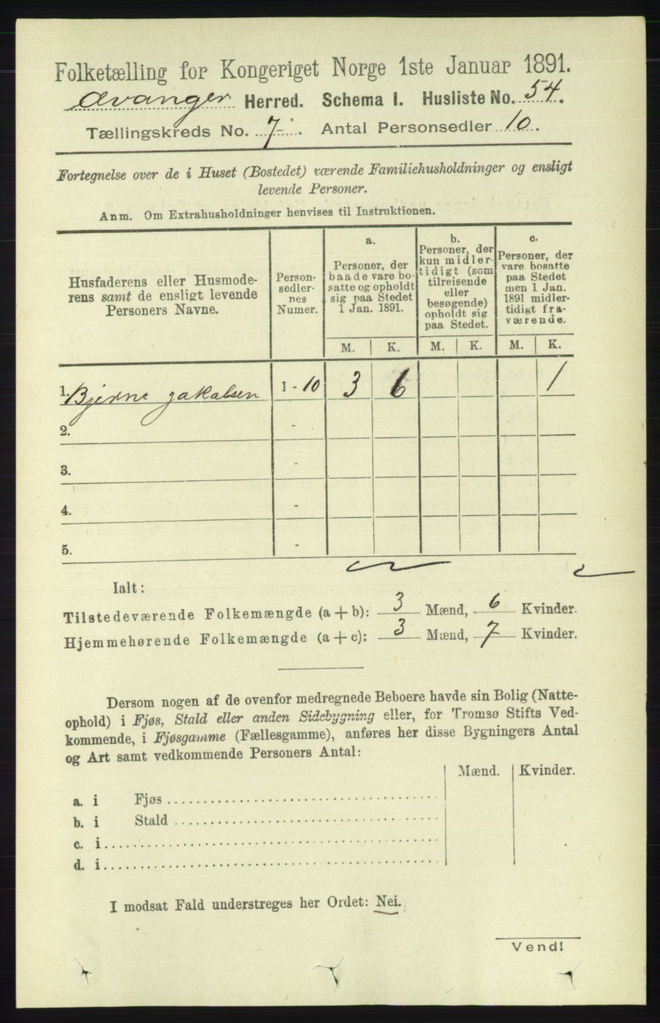 RA, 1891 census for 1237 Evanger, 1891, p. 1871