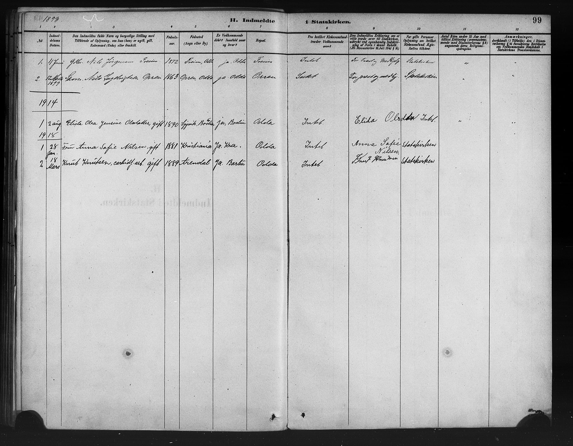 Odda Sokneprestembete, AV/SAB-A-77201/H/Haa: Parish register (official) no. A 1, 1883-1919, p. 99