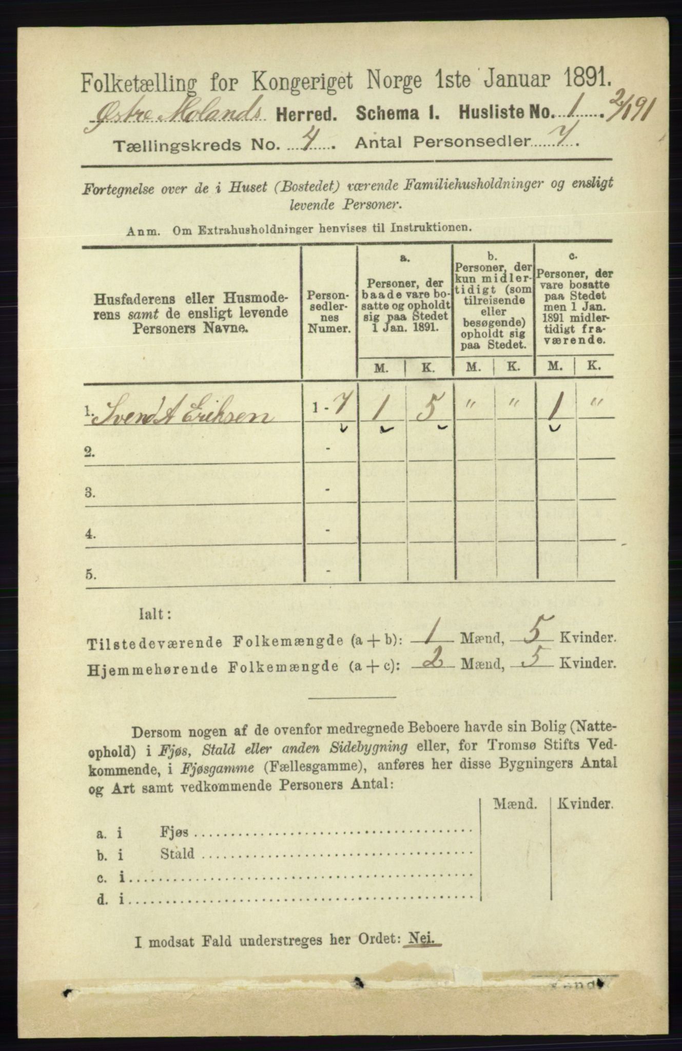 RA, 1891 census for 0918 Austre Moland, 1891, p. 1897