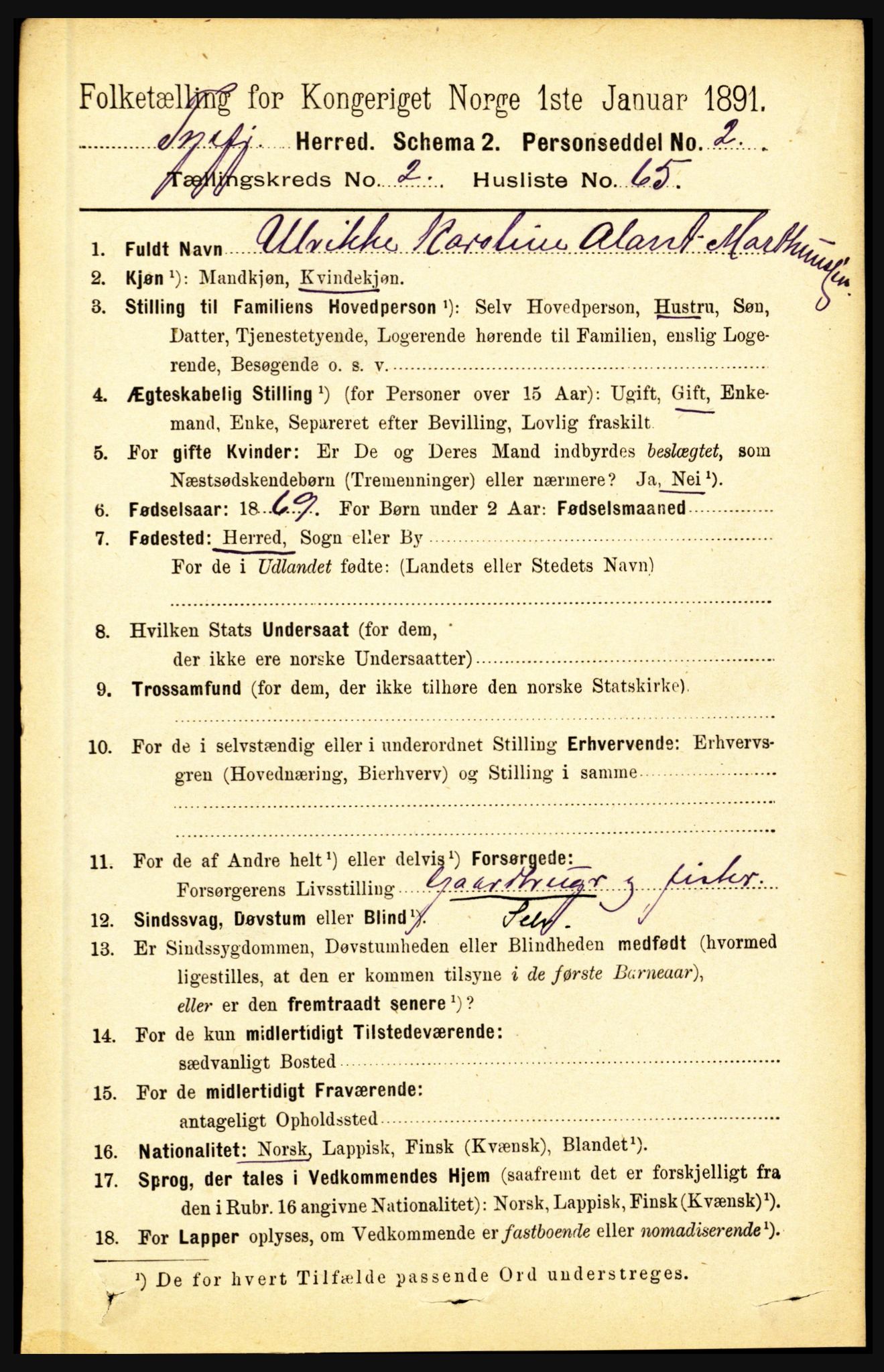 RA, 1891 census for 1850 Tysfjord, 1891, p. 996