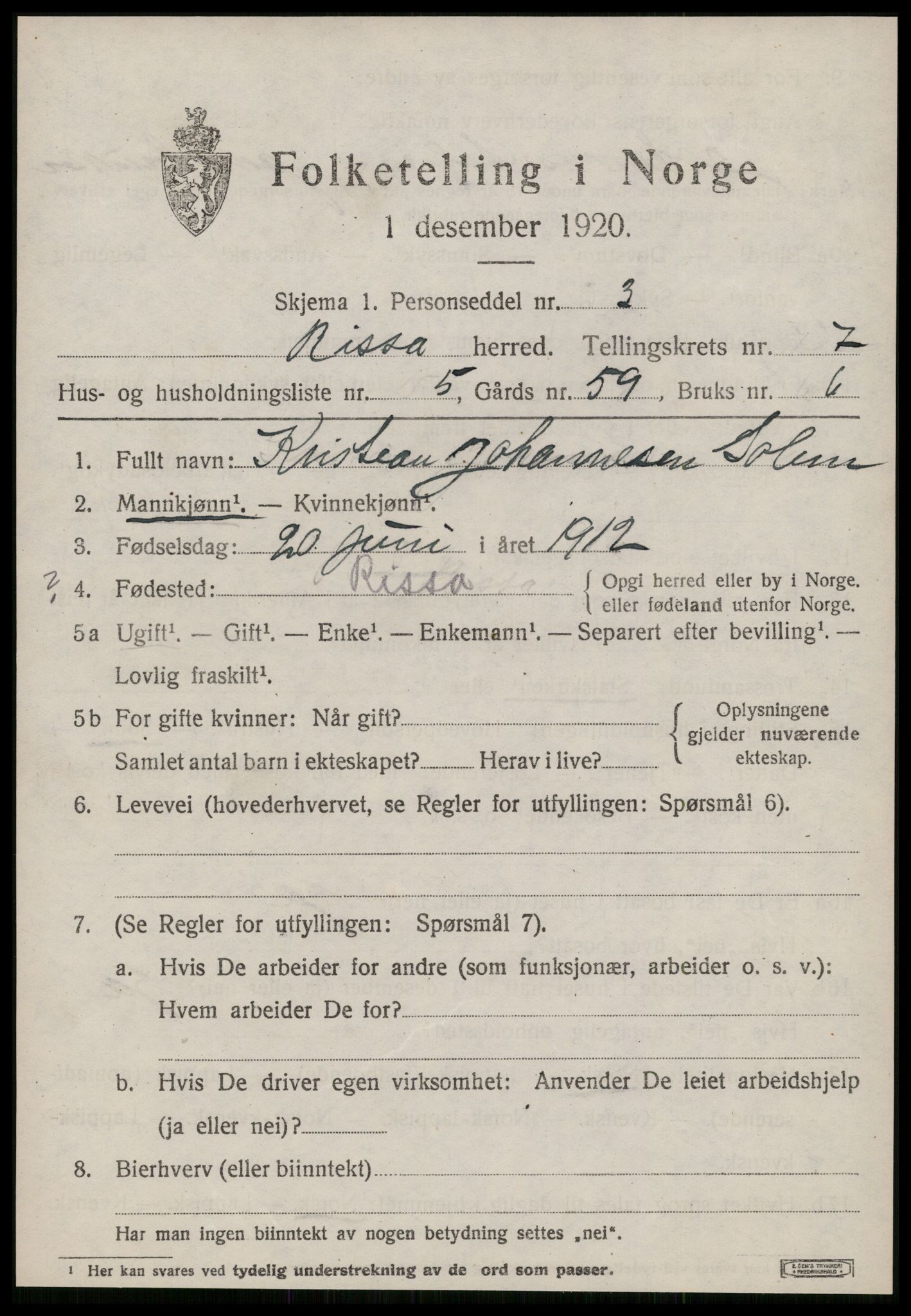 SAT, 1920 census for Rissa, 1920, p. 4839