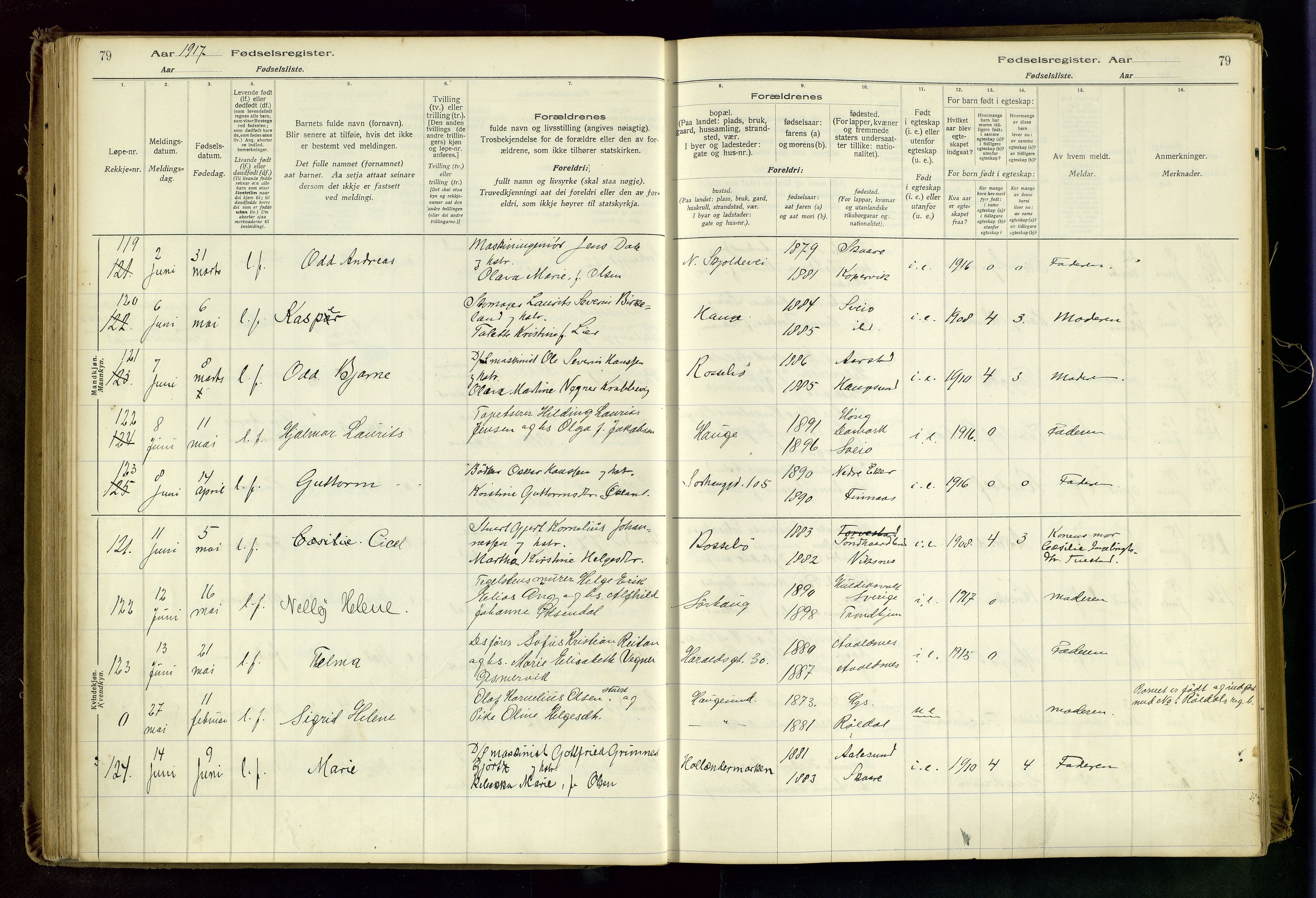 Haugesund sokneprestkontor, AV/SAST-A -101863/I/Id/L0003: Birth register no. 1, 1916-1919, p. 79