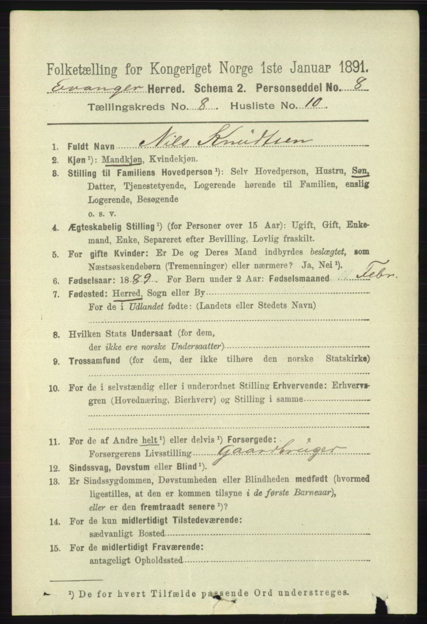 RA, 1891 census for 1237 Evanger, 1891, p. 2322