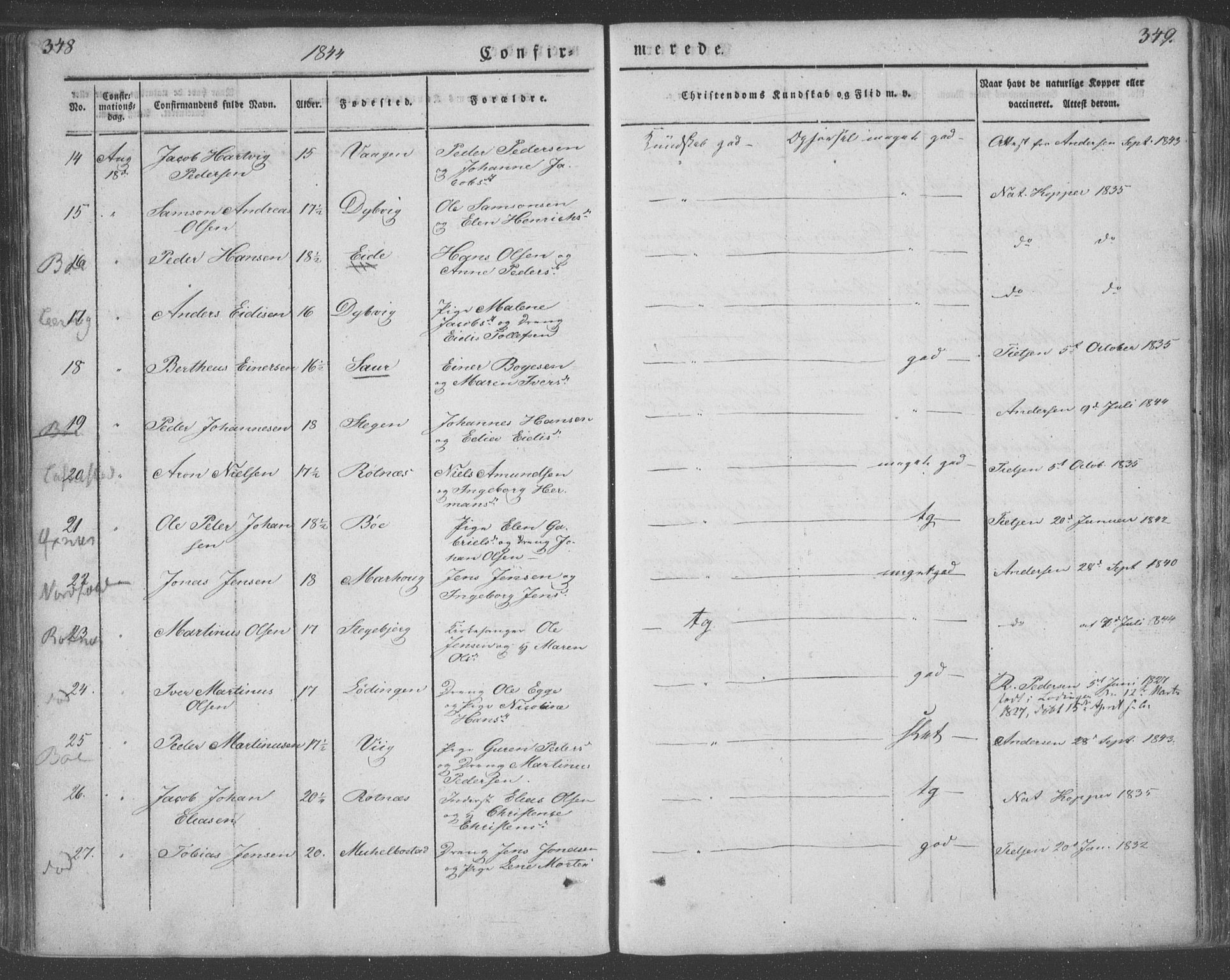 Ministerialprotokoller, klokkerbøker og fødselsregistre - Nordland, AV/SAT-A-1459/855/L0799: Parish register (official) no. 855A07, 1834-1852, p. 348-349