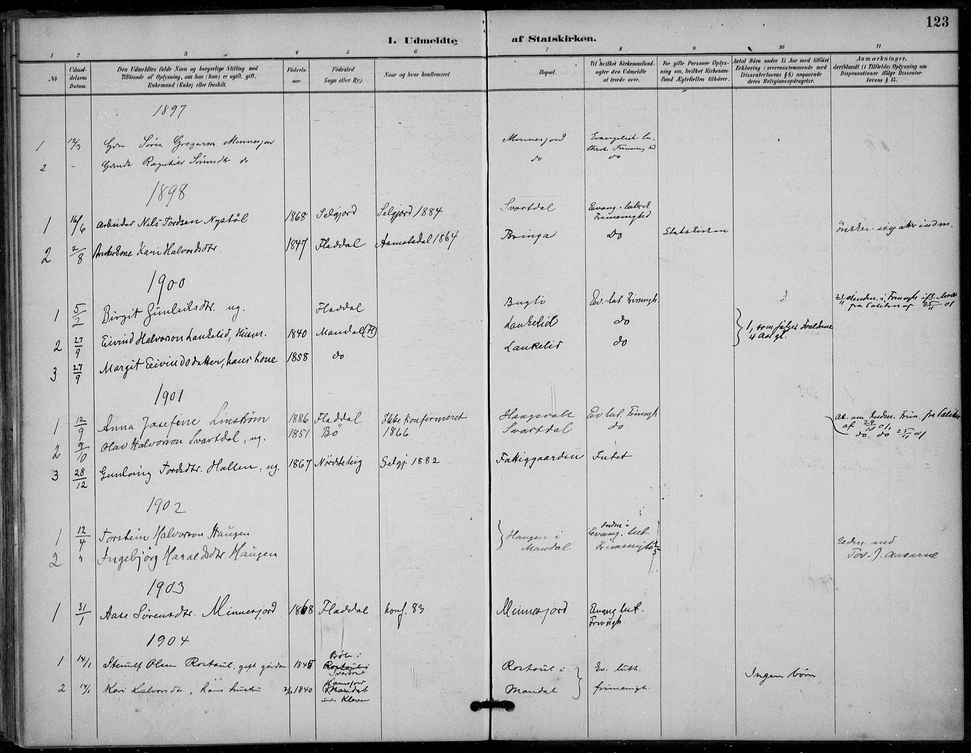 Seljord kirkebøker, SAKO/A-20/F/Fb/L0002: Parish register (official) no. II 2, 1887-1917, p. 123