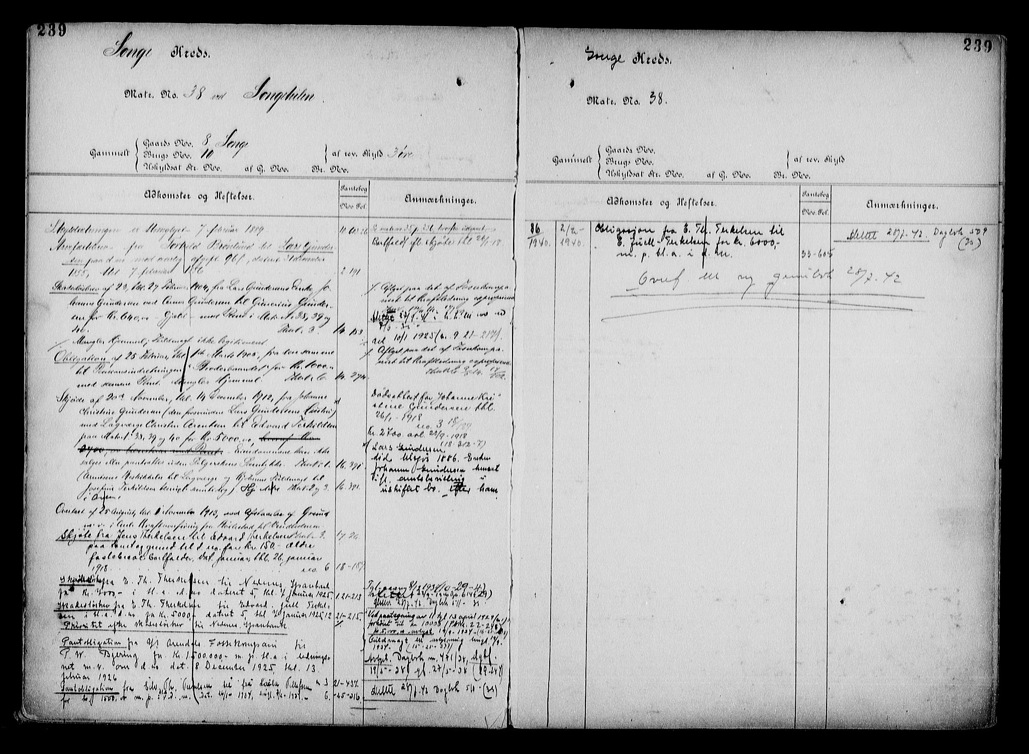 Arendal byfogd, AV/SAK-1222-0001/G/Ga/L0015: Mortgage register no. 13, 1860-1960, p. 239