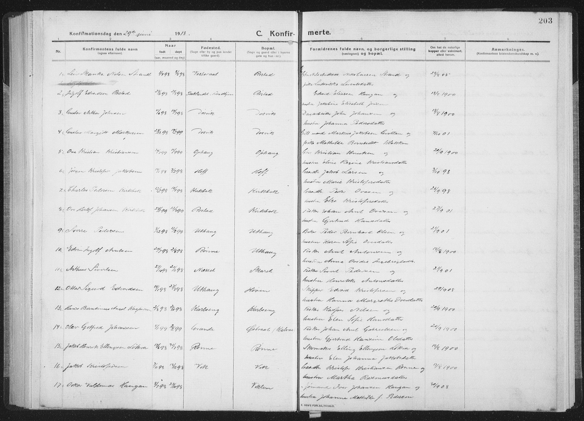 Ministerialprotokoller, klokkerbøker og fødselsregistre - Sør-Trøndelag, SAT/A-1456/659/L0747: Parish register (copy) no. 659C04, 1913-1938, p. 203