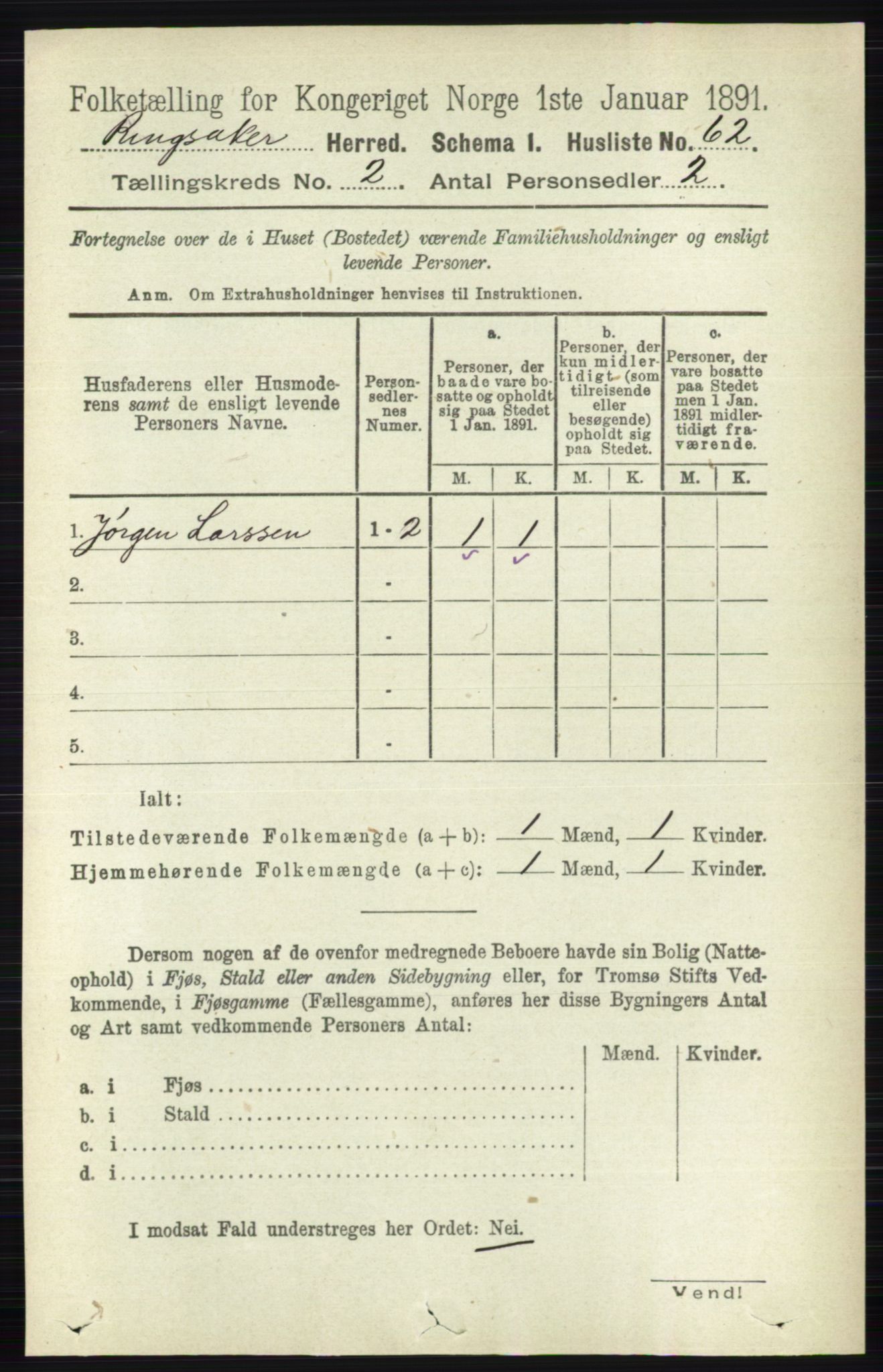 RA, 1891 census for 0412 Ringsaker, 1891, p. 814