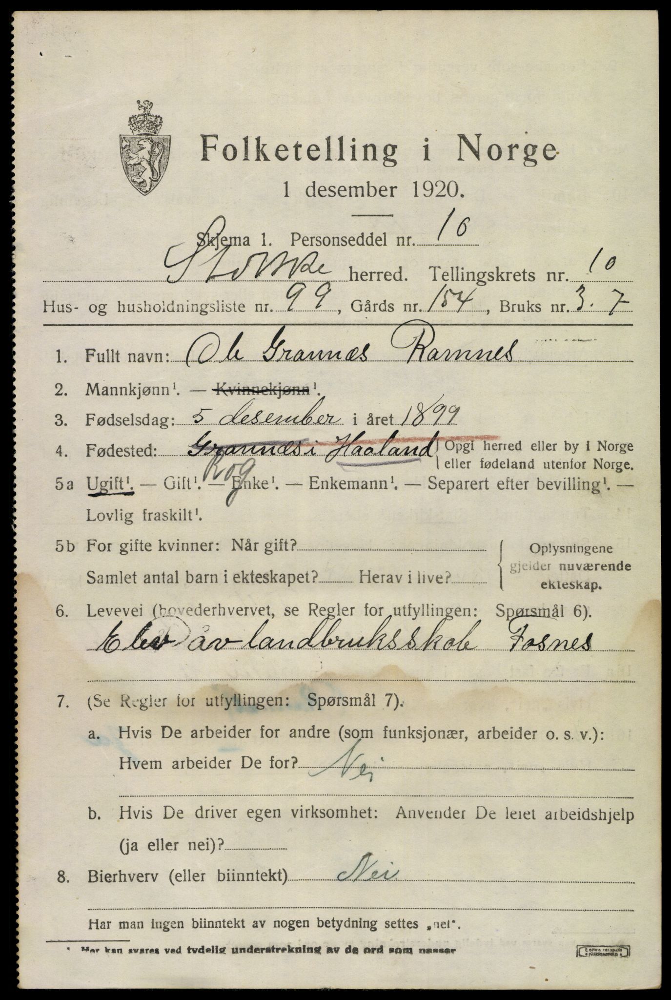 SAKO, 1920 census for Stokke, 1920, p. 12226